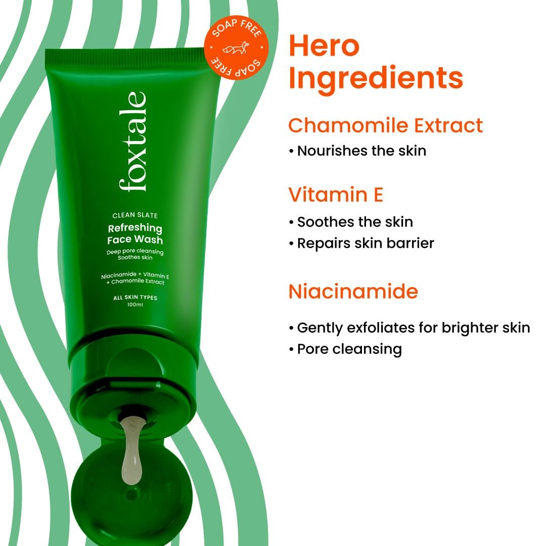 Foxtale Refreshing Face Wash for Deep Cleansing with Niacinamide, Hydrates & Brightens, Non-Drying Cleanser for Glowing Skin, Men & Women, For All Skin Types - 100 ml thumbnail