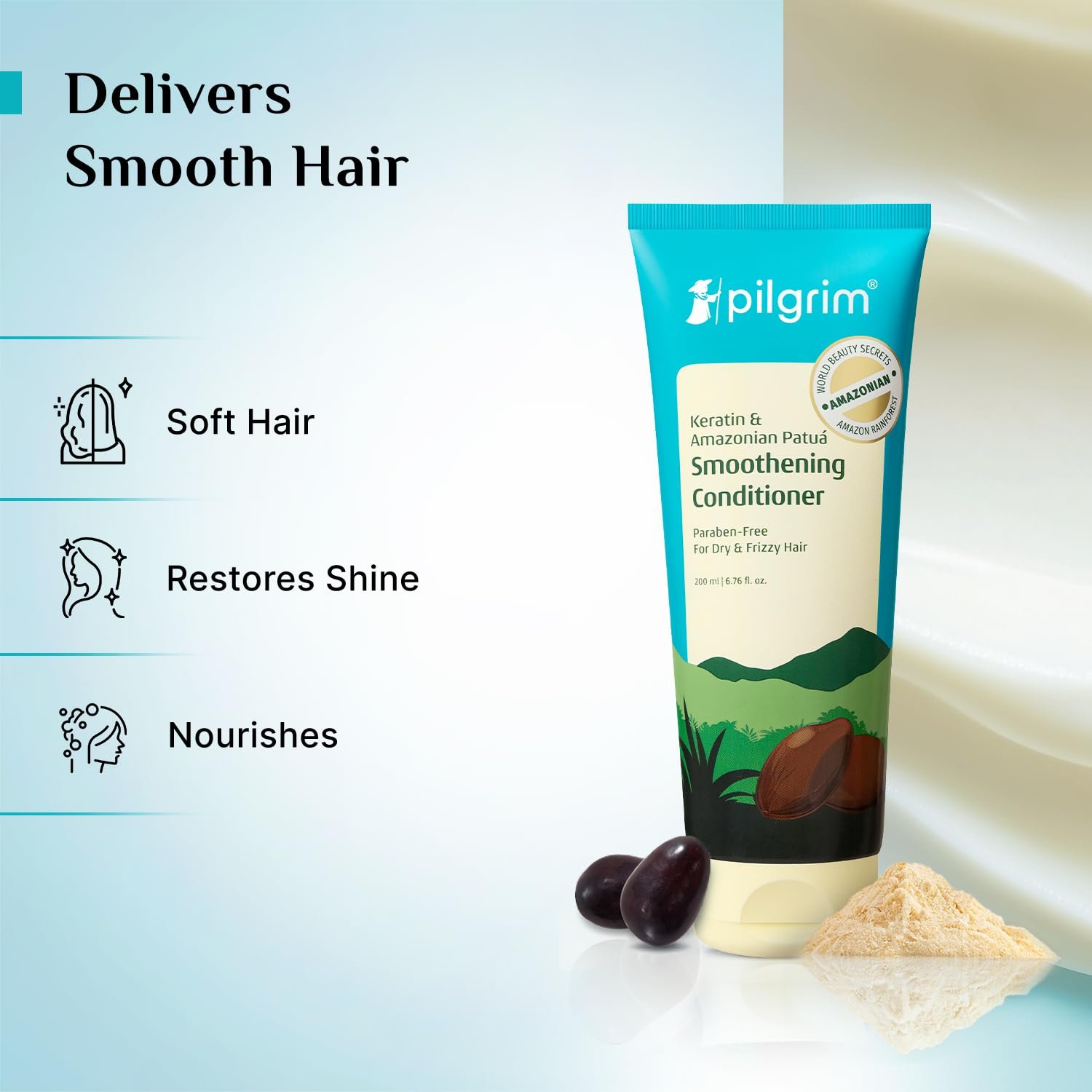 Pilgrim Amazonian Patuá & Keratin Hair Smoothing Conditioner-Unscented- For Dry & Frizzy Hair With Sacha Inchi|Hair Conditioner For Smooth & Silky Hair|Silicone Free|Women & Men|200 Ml thumbnail