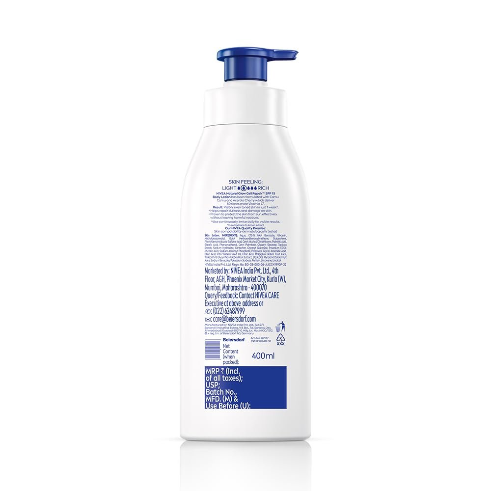 NIVEA Natural Glow Cell Repair Body Lotion with SPF 15 And UV A & B Filters 400ml thumbnail