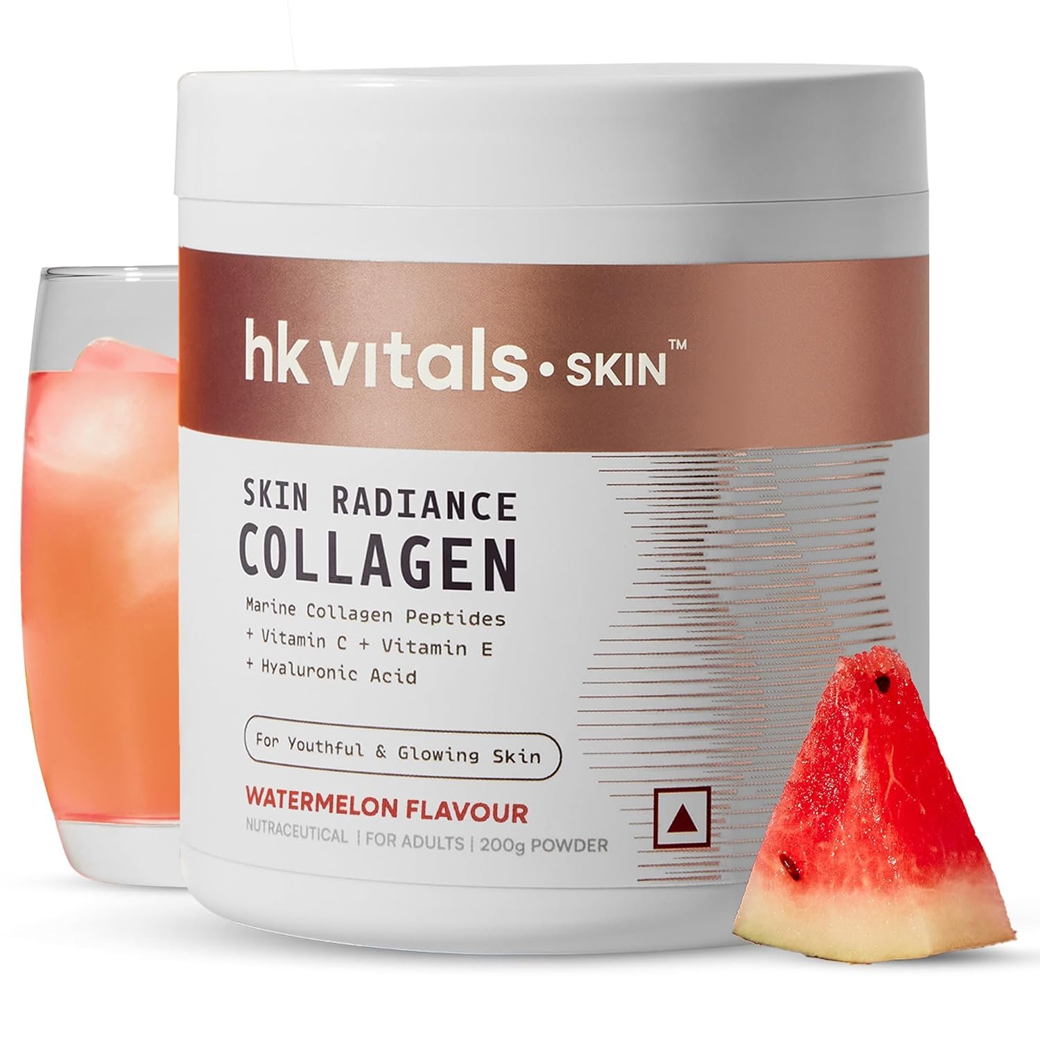 hk vitals Skin Radiance Marine Collagen Supplement Powder, Watermelon, 200g Collagen Peptides with Vitamin C, E | For Youthful & Glowing Skin