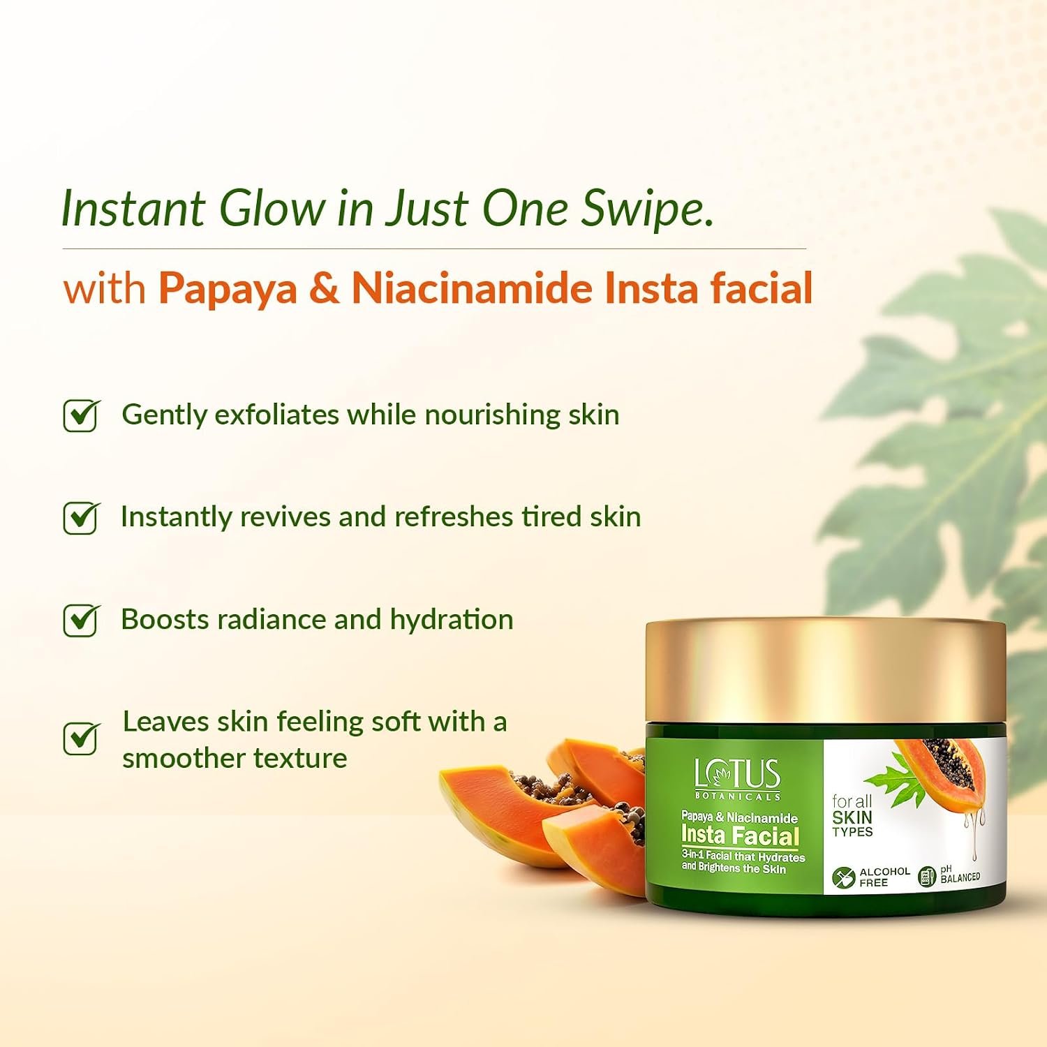 Lotus Botanicals Papaya & Niacinamide Insta Facial | 3-in-1 Facial | 50g thumbnail