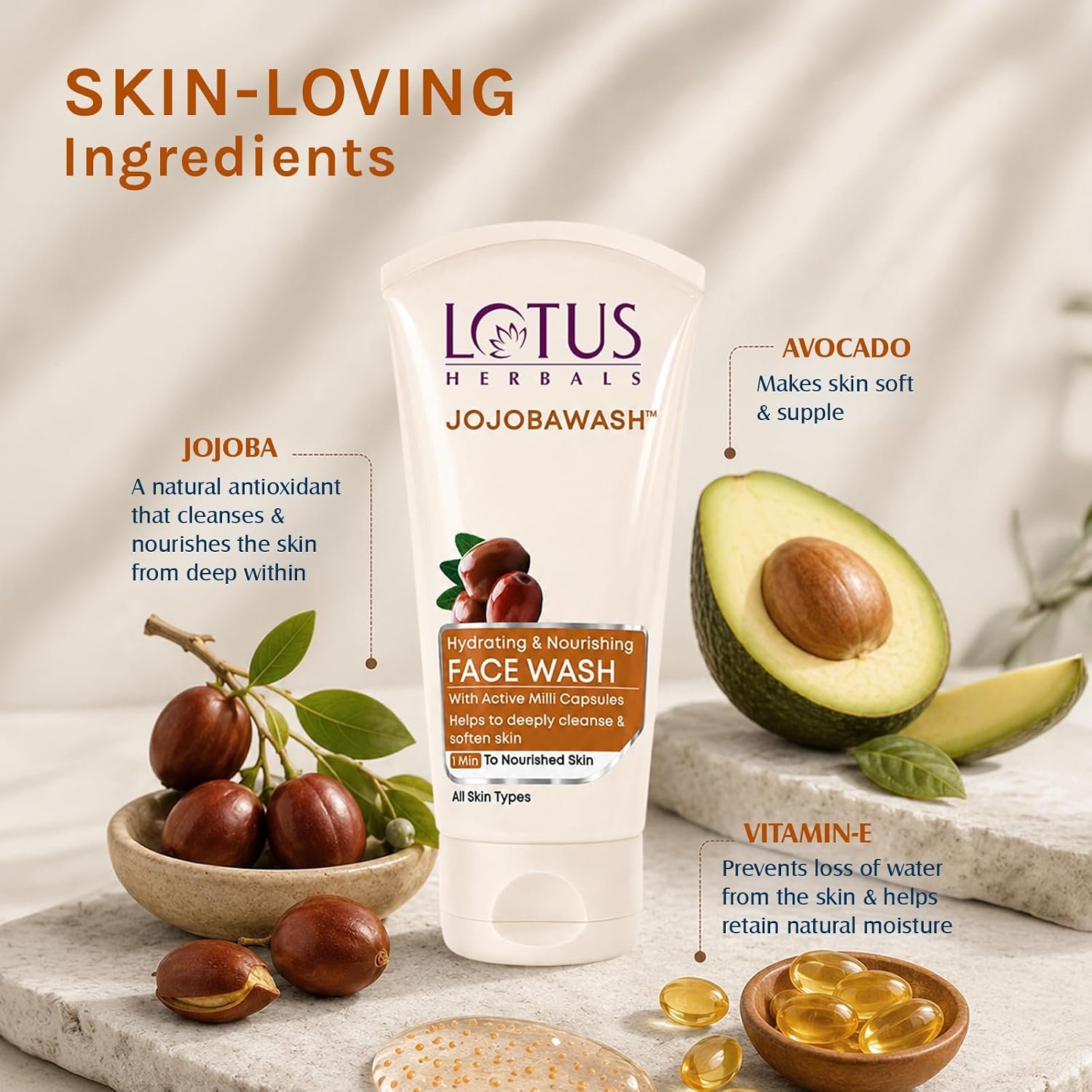 Lotus Herbals Jojoba Face Wash, Active Milli Capsules, 120g thumbnail