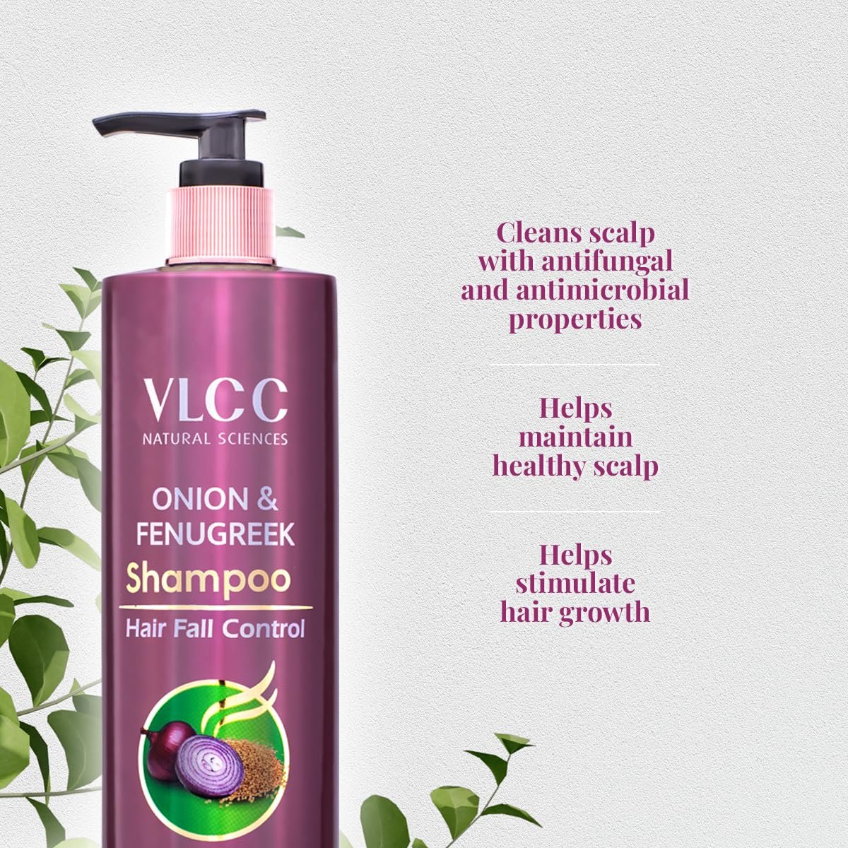 VLCC Onion & Fenugreek Shampoo - Controls Hair Fall - 300Ml | Helps Hair Growth & Strengthen Roots | Onion, Fenugreek & Black Seed | Thick, Strong & Healthy Hair, 310 Grams thumbnail