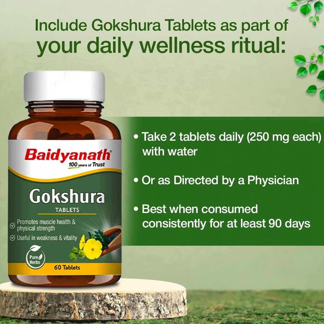 Baidyanath Ayurved Gokshura - 60 Tablets | Supports Strength & Vitality thumbnail