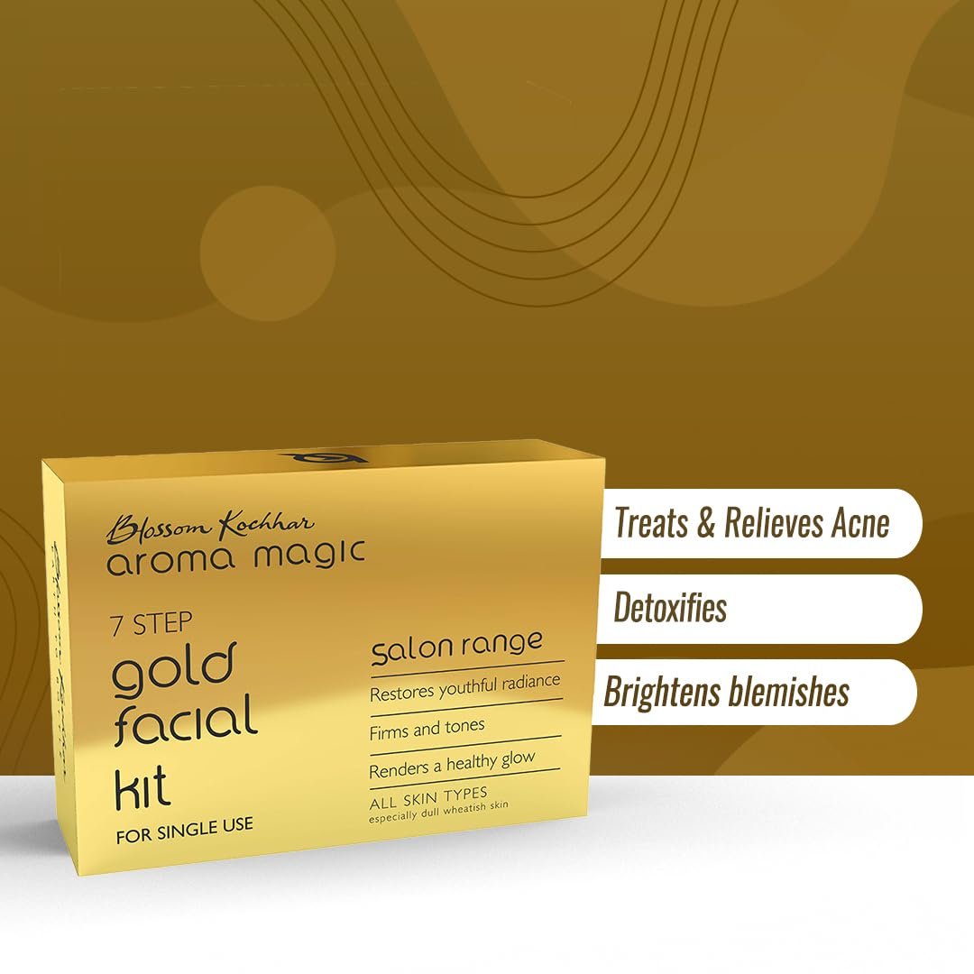 Aroma Magic 7 step Gold Facial Kit | Firms, Tones & Renders a healthy glowing skin | with Marigold & Rose Extracts | All Skin type | Single Use | Pack of 1 (20g + 18ml) thumbnail