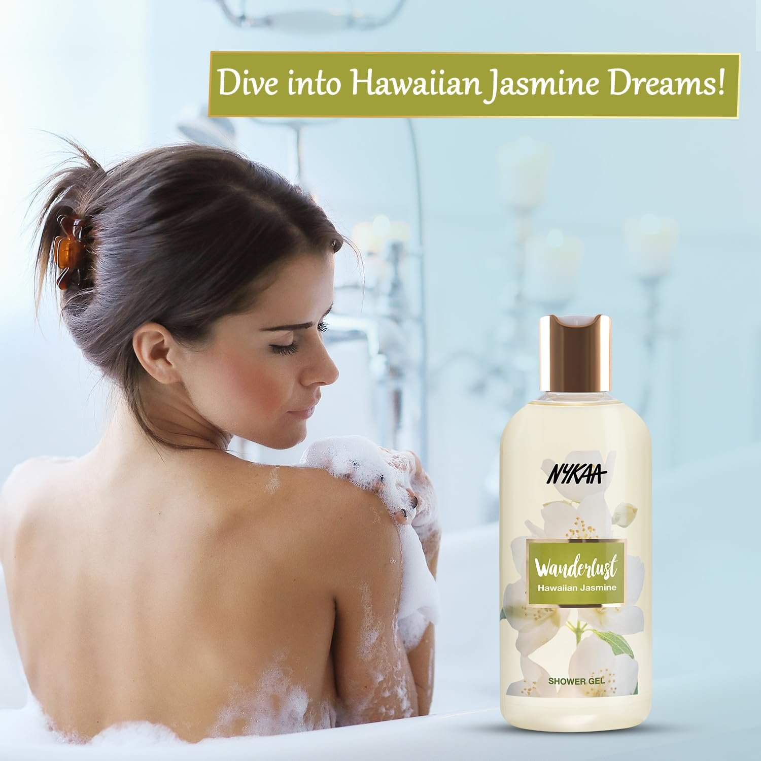 Wanderlust Hawaiian Jasmine Shower Gel, 300 ml| Nourishes & Hydrates| Gentle Cleanser| Sweet Smell of Hawaiian Jasmine|Enriched With Aloe Vera| Paraben-Free, Vegan Formula| thumbnail