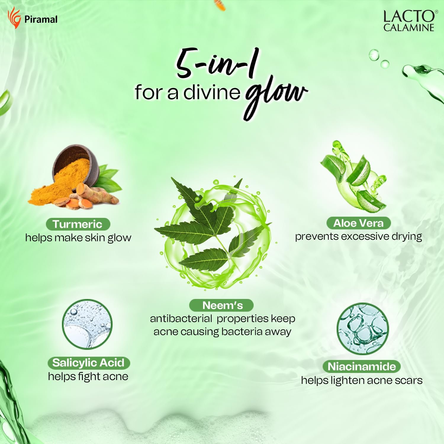 Lacto Calamine Neem Face Wash With Aloe Vera & Turmeric | 150ml | Niacinamide & Salicylic Acid Face Wash | Reduces Pimples, Purifies Skin & Oil Control | thumbnail