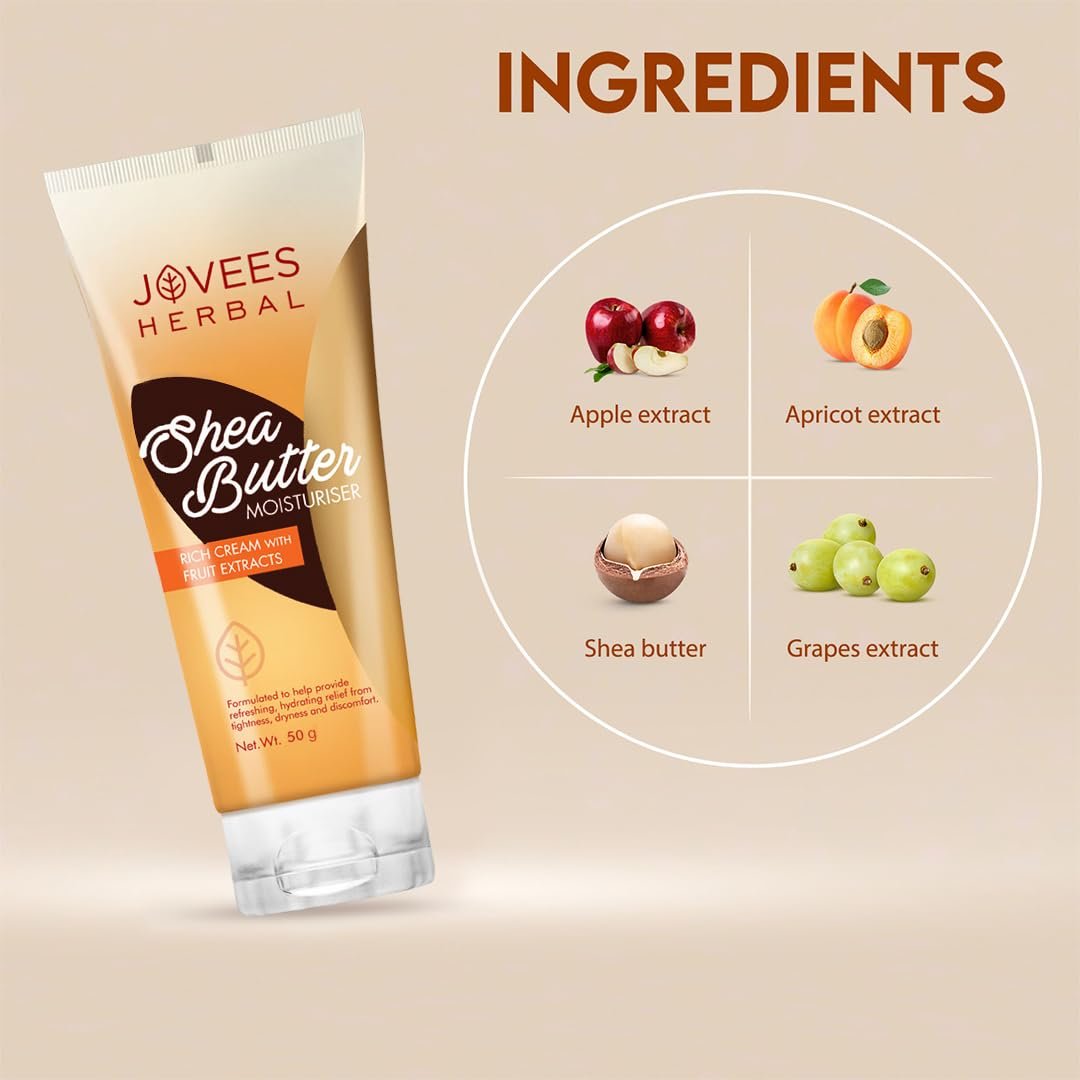 Jovees Herbal Shea Butter Moisturiser | With Shea Butter & Fruit Extracts | Reduces Skin Inflammation & Restores Hydration | For Normal & Dry Skin 50g thumbnail