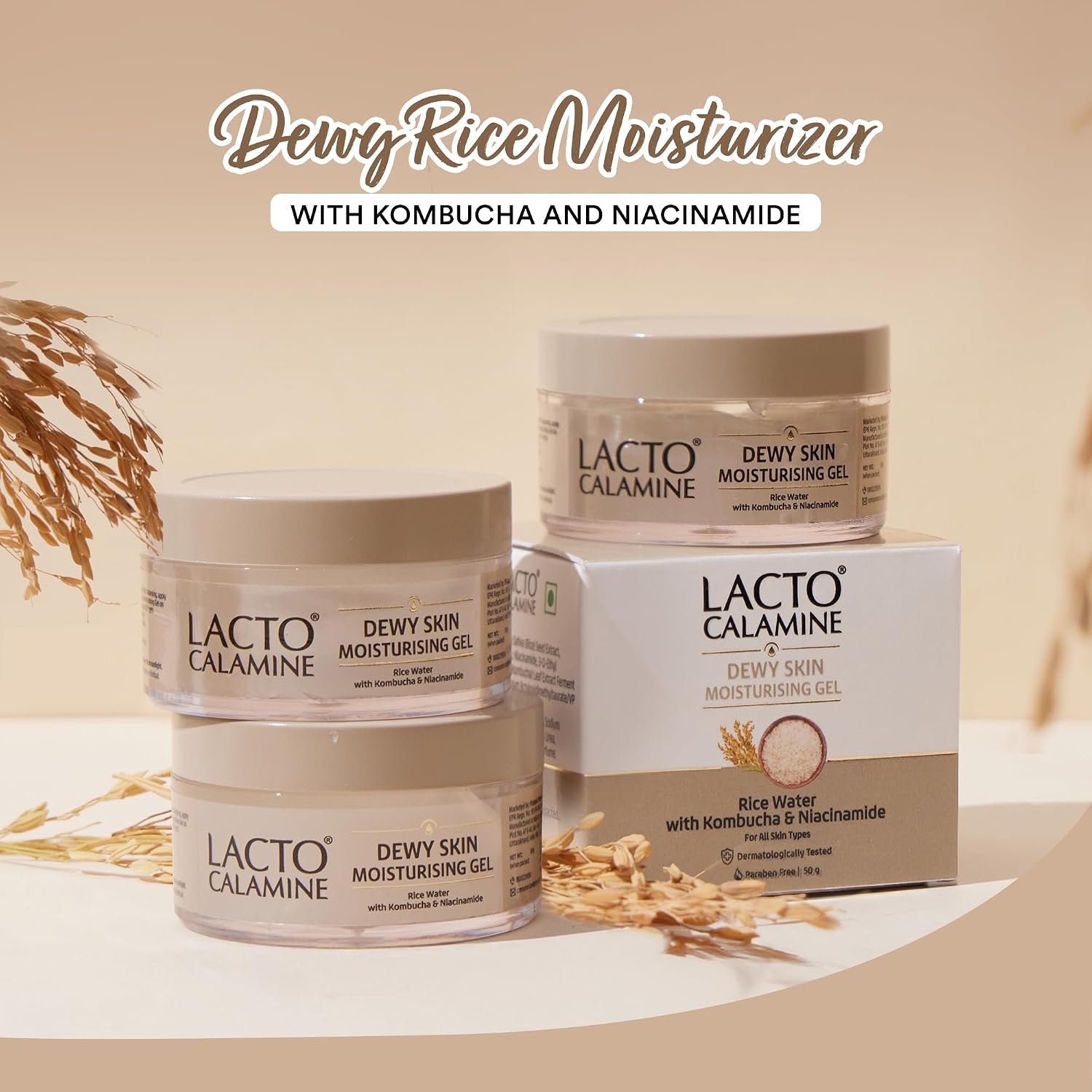 Lacto Calamine Dewy Skin Face Moisturizer with Niacinamide, Rice Water & Kombucha for Glass Skin | Lightweight Brightening Moisturiser for Daily Hydration | 50g thumbnail