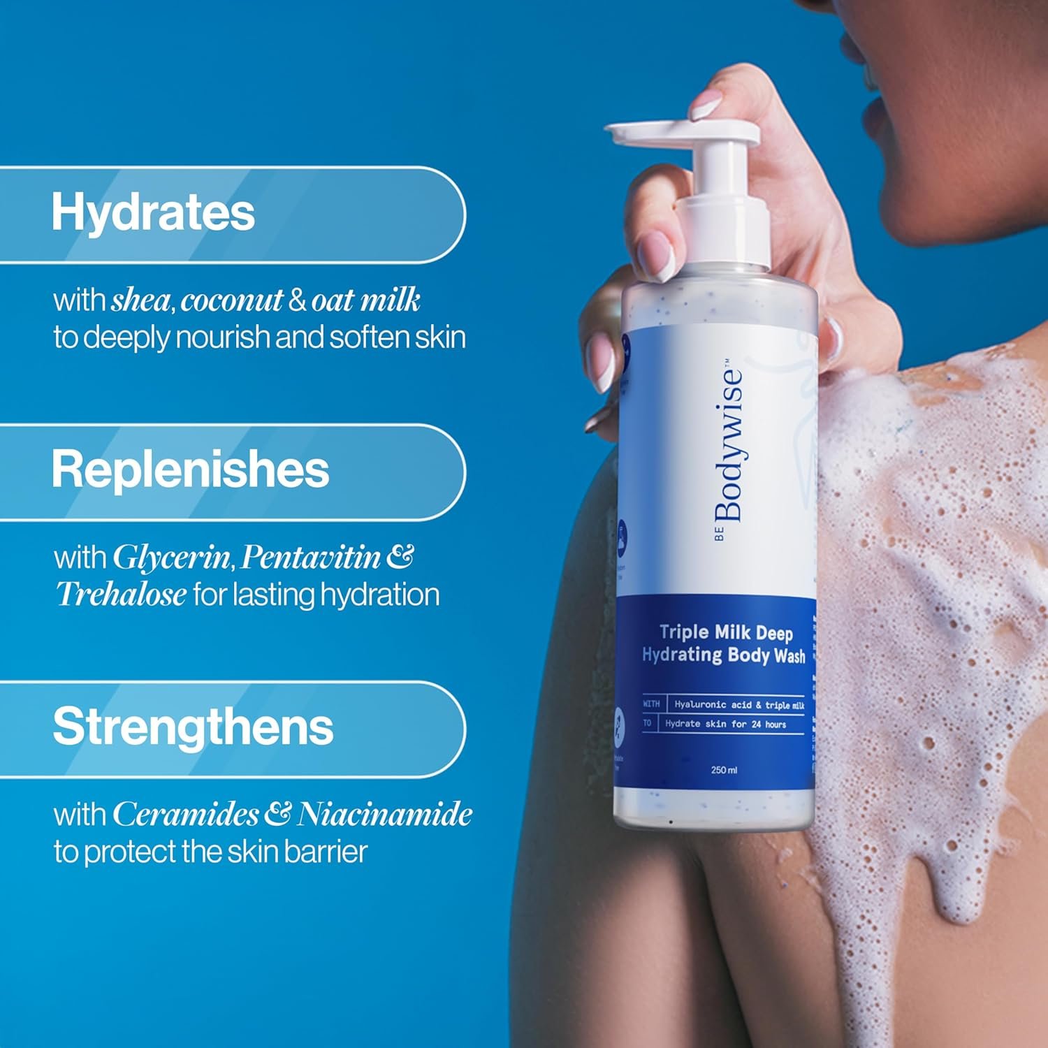 Be Bodywise Triple Milk Deep Moisturizing Body Wash 250ml |For Dry & Dehydrated Skin | With 6% Triple Milk Extracts & 3% Hydrating Boosters | Lasting Hydration & Skin Barrier Support | thumbnail