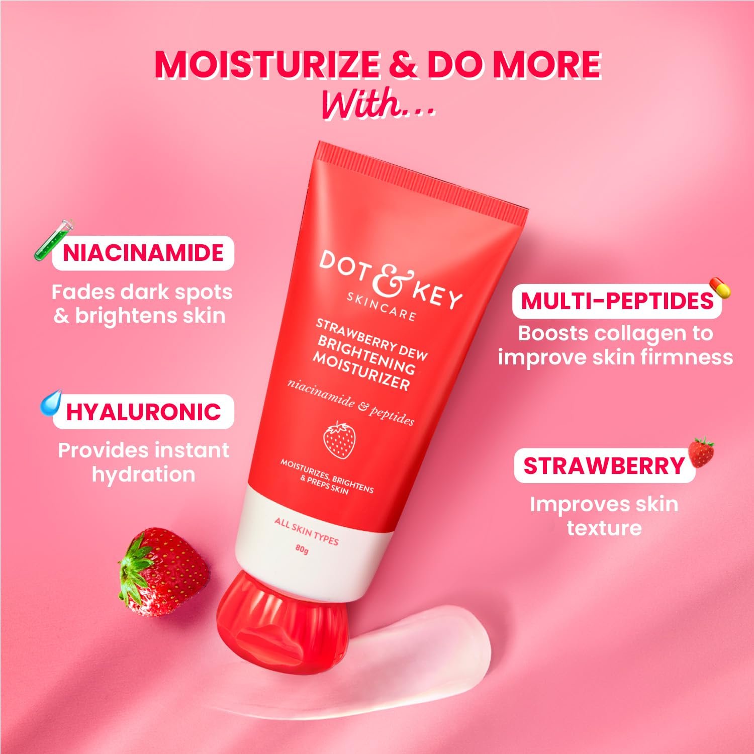 Dot & Key Strawberry Brightening Moisturizer | Niacinamide, Peptides & Hyaluronic Acid, Non-sticky, Brightens Skin, Intense Moisturization 80g thumbnail