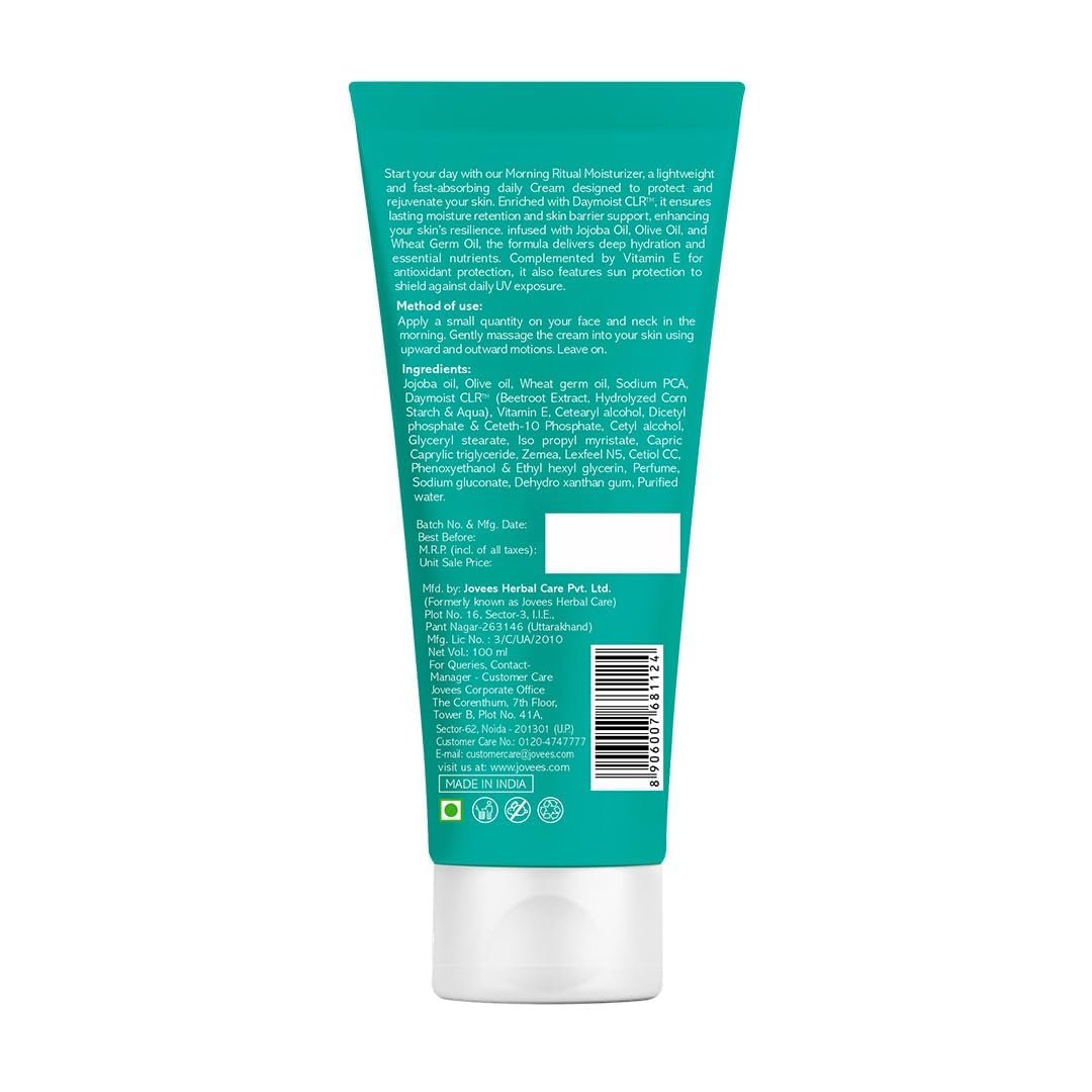 Jovees Herbal Morning Ritual Moisturizer for Dry Skin – Reduces Fine Line & Improves Skin Elasticity | UVA & UVB Protection | Nourishes & Hydrates | Lightweight, Non-Greasy Daily Cream 100g thumbnail