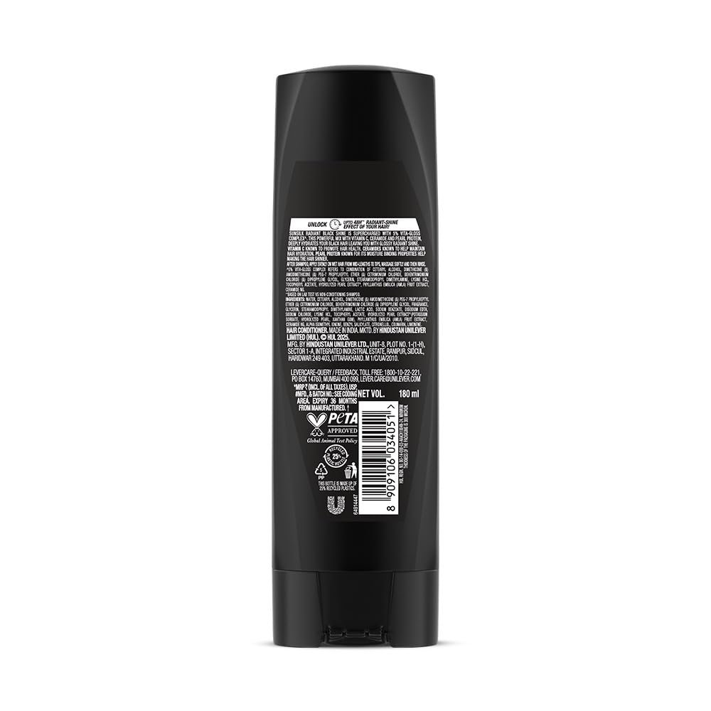SUNSILK Radiant Black Shine Conditioner, 180ml, for Smooth and Glass Shine Black Hair, with 5% VITA-GLOSS COMPLEX — 48hr Radiant Shine, Paraben-Free, Cruelty Free thumbnail