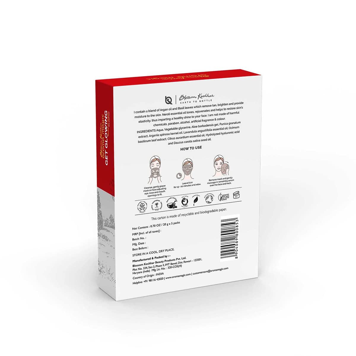 Aroma Magic Get Glowing Sheet Mask Pack of 5-20 gm | Remove Tan And Brighten Skin thumbnail