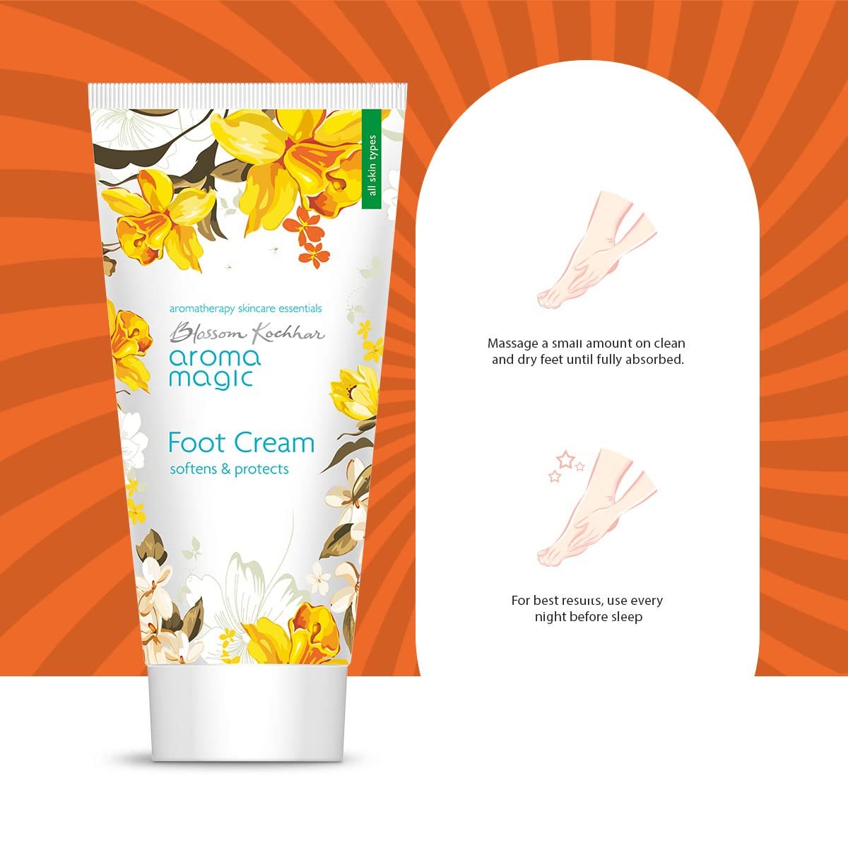 Aroma Magic Foot Cream 50gm | Softens, Moisturises & Heals Cracked Heels | With Shea Butter, Coconut Oil, Apricot Oil, Mint & Tea Tree | Repairs Dry, Tired Feet | Non-Greasy, Paraben-Free thumbnail