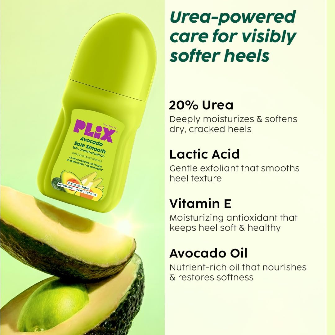 Plix Avocado Sole Smooth Roll-On for Dry & Rough Heels | 20% Urea, Lactic Acid, Vitamin E | Mess-Free Foot Care for Softer, Smoother Looking Feet | Daily Use | Men & Women thumbnail