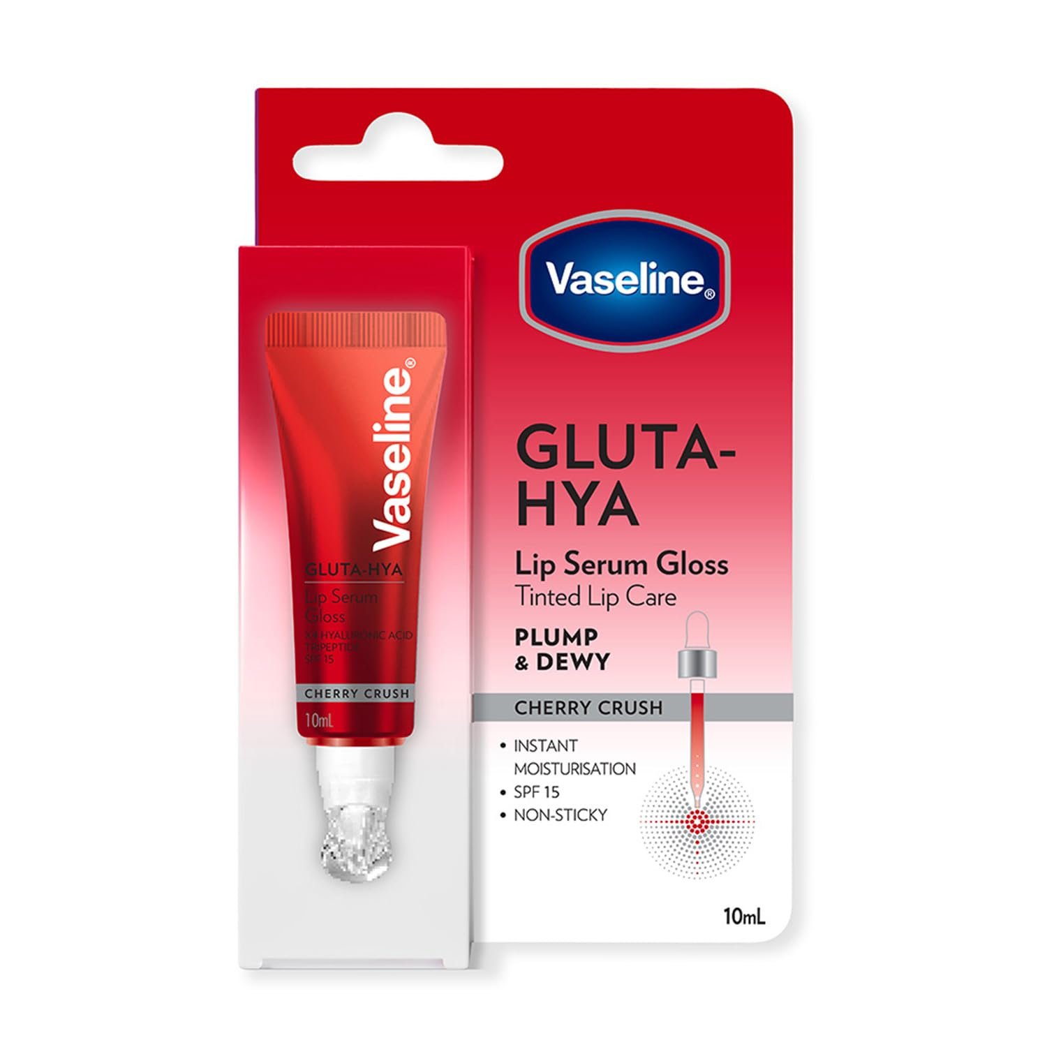 Vaseline Gluta-Hya Cherry Crush Lip Gloss, Serum Lip Care with Hyaluronic Acid and GlutaGlow Technology, Tints, Plumps and Protects with SPF15 for Plumper Lips | 10 ml thumbnail