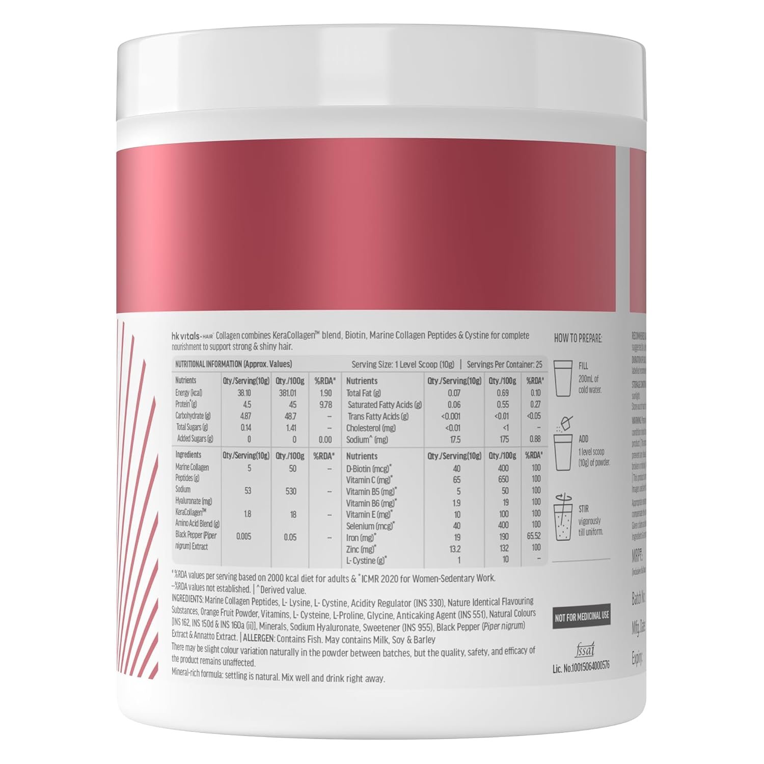 hk vitals Hair Nourish Collagen Powder, Orange, 250g With KeraCollagen, Biotin & Marine Collagen Peptides | Supports Hair Shine & Strength thumbnail