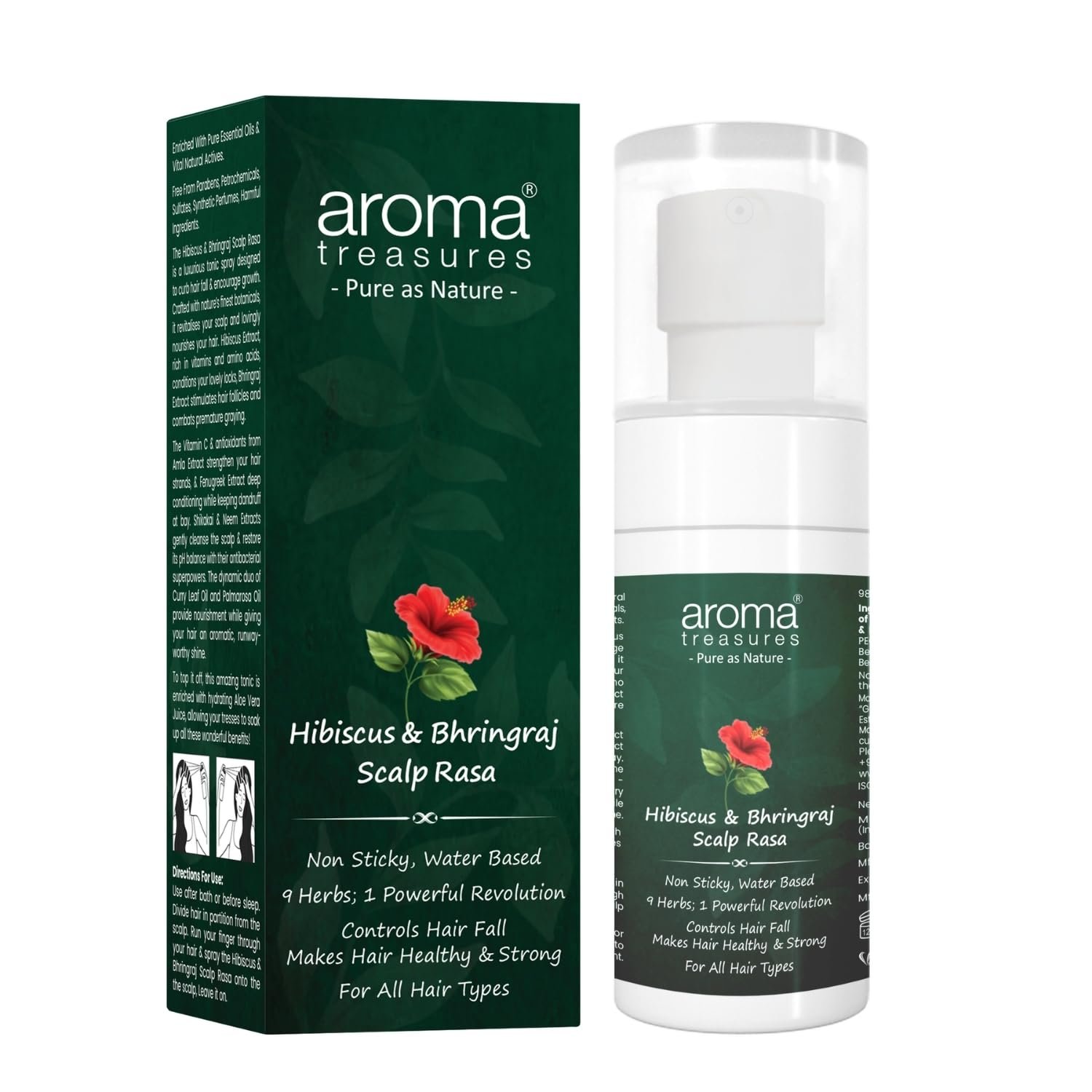 Aroma Treasures Hair Growth Serum For Scalp (Spray), Hibiscus & Bhringraj Scalp Rasa, Controls HairFall & Boosts New Hair Growth, In-Vivo Tested, For Men & Women | 60ml
