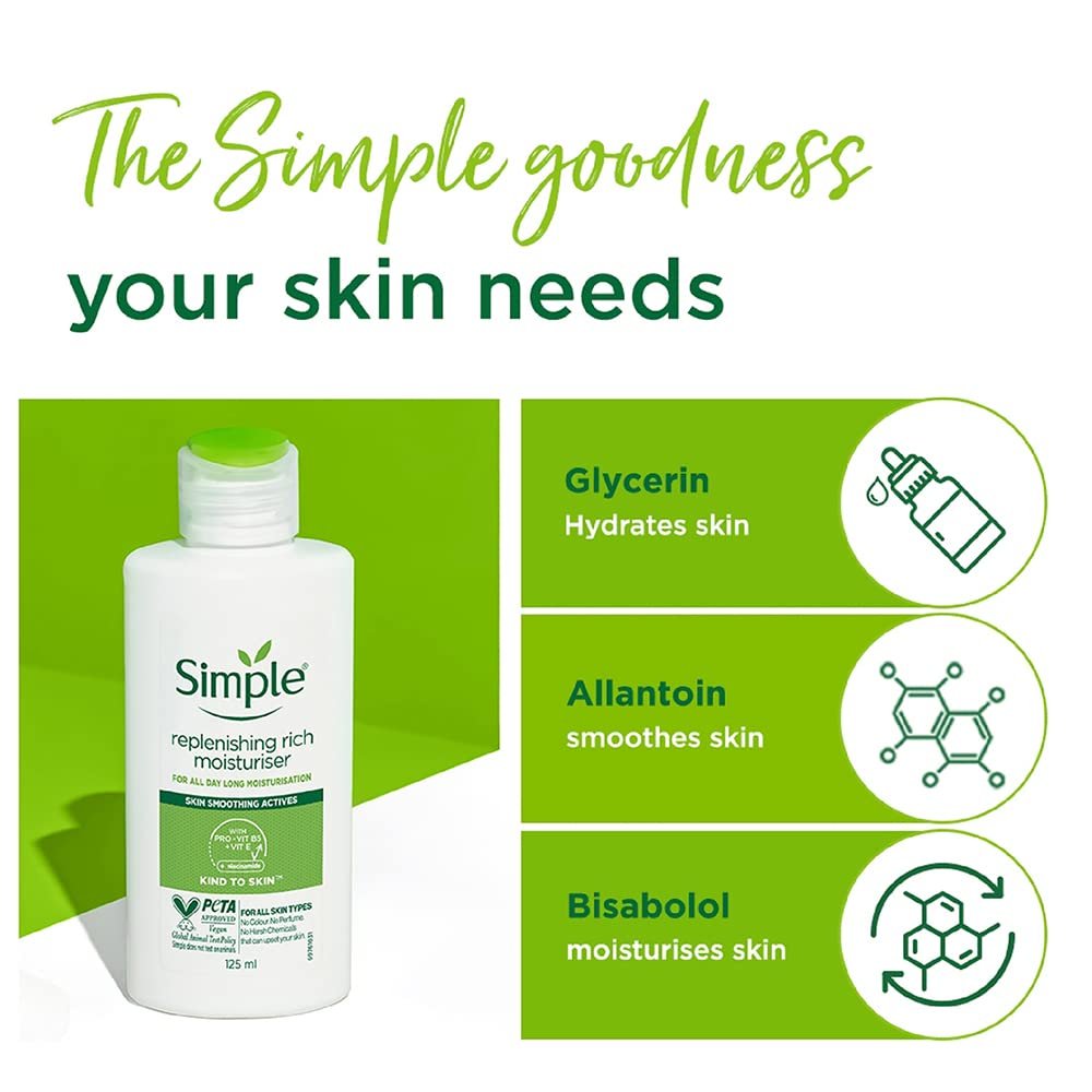 Simple Kind To Skin Replenishing Rich Moisturiser 125 ml | For All Day-Long Moisturisation with Pro-Vitamin B5 & Glycerin | For Normal to Dry Skin thumbnail