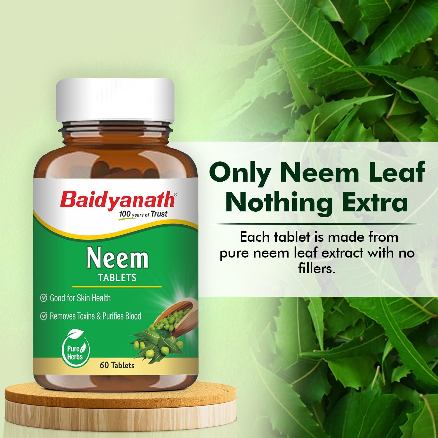 Baidyanath Ayurved Neem 60 Tablets | Herb For healthy Skin & Hair, Natural Extracts Of Neem | thumbnail