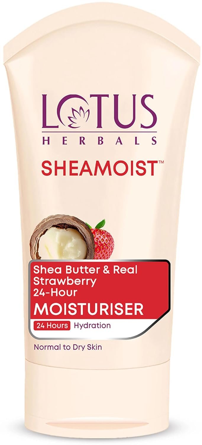 Lotus Herbals Sheamoist Shea Butter And Real Strawberry 24 Hour Moisturiser, 100G