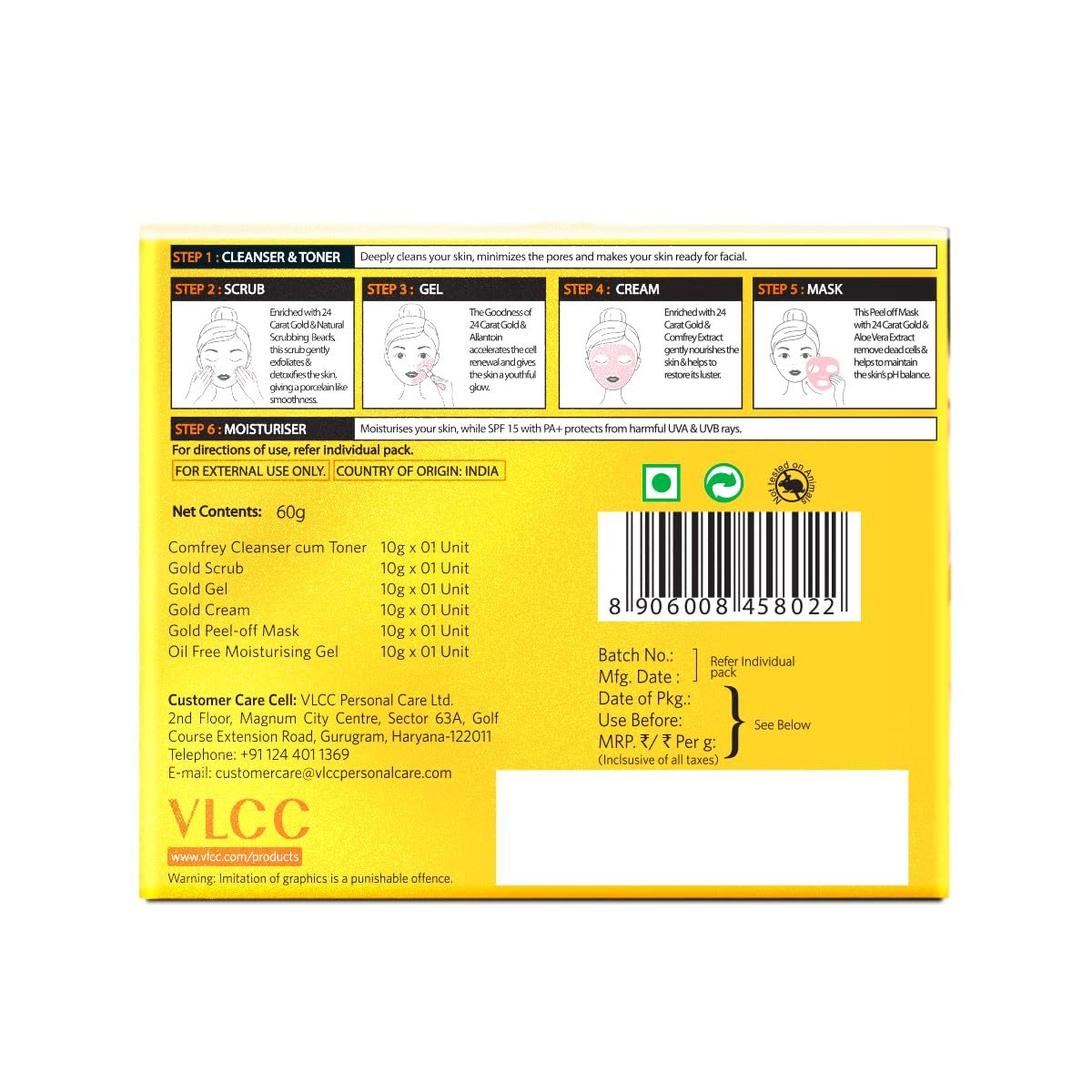 VLCC Gold Facial Kit, Bright & Glowing Skin - 60g | Pamper your Skin for a Luminous Glow | Parlour Glow with 24K Gold Bhasma, Rose Extracts, Turmeric & Aloe Vera. thumbnail