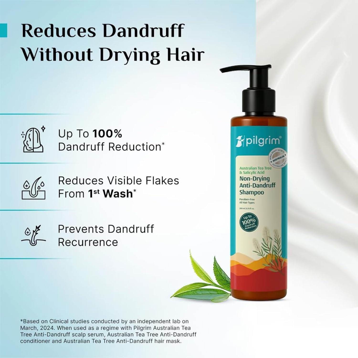 Pilgrim Australian Tea Tree Non-Drying Anti-Dandruff Shampoo - 200ml Salicylic Acid, Reduces Visible Flakes from 1st Wash, Prevent Dandruff Reccurence, Non-Drying Scalp Cleanse, All Hair Typ thumbnail