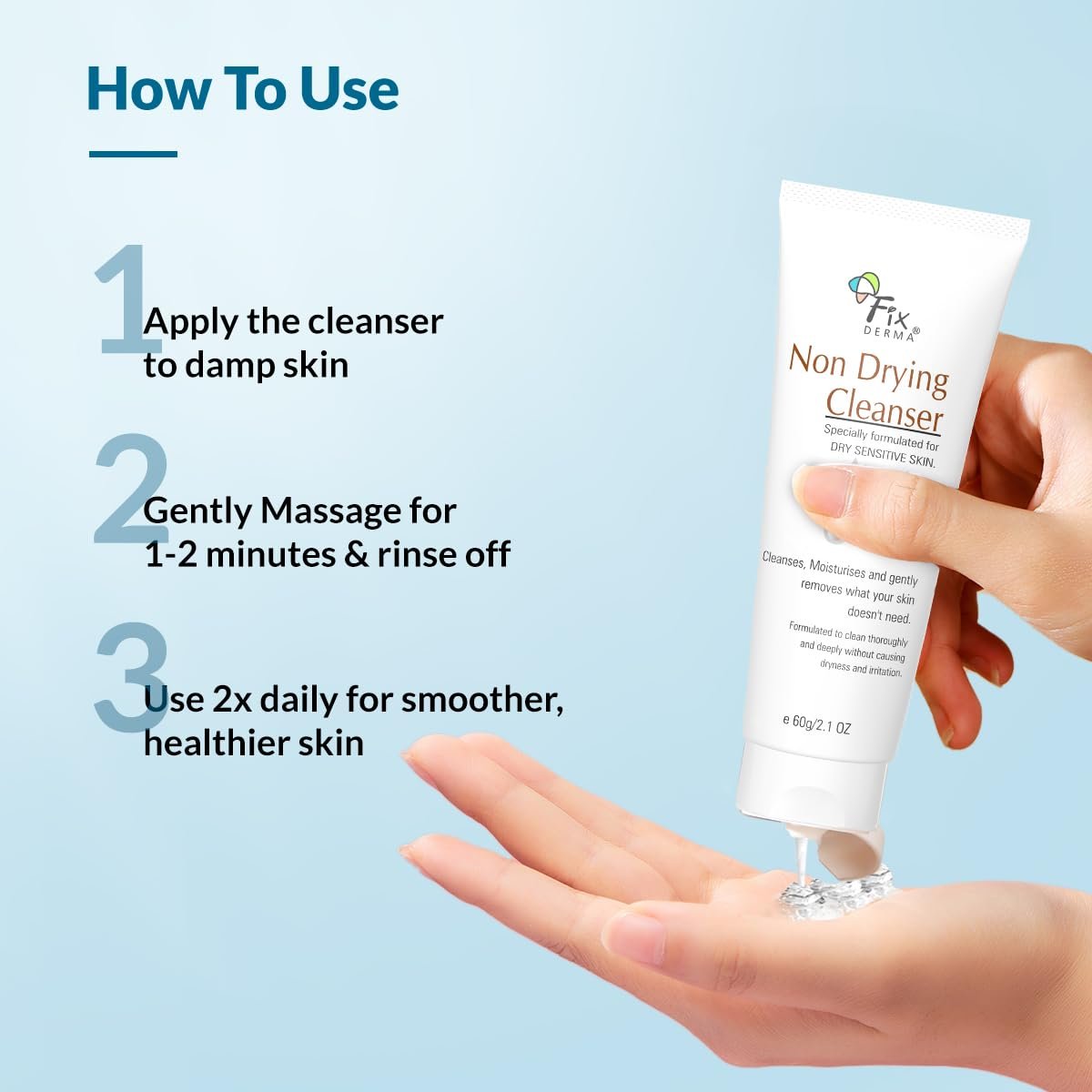 Fixderma Non Drying Cleanser, soap-free & pH Balanced cleanser, Pore-Refining, Dermatologist tested, Face Exfoliator, Non-comedogenic & Non-irritating skin cleanser - 60g thumbnail