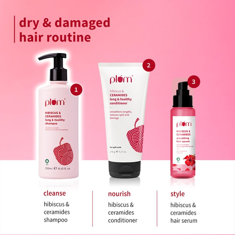 Plum Hibiscus & Ceramides Long & Healthy Shampoo | Hydrates Dry and Damaged Hair, Prevents Split Ends, Repairs Damage 250ml thumbnail