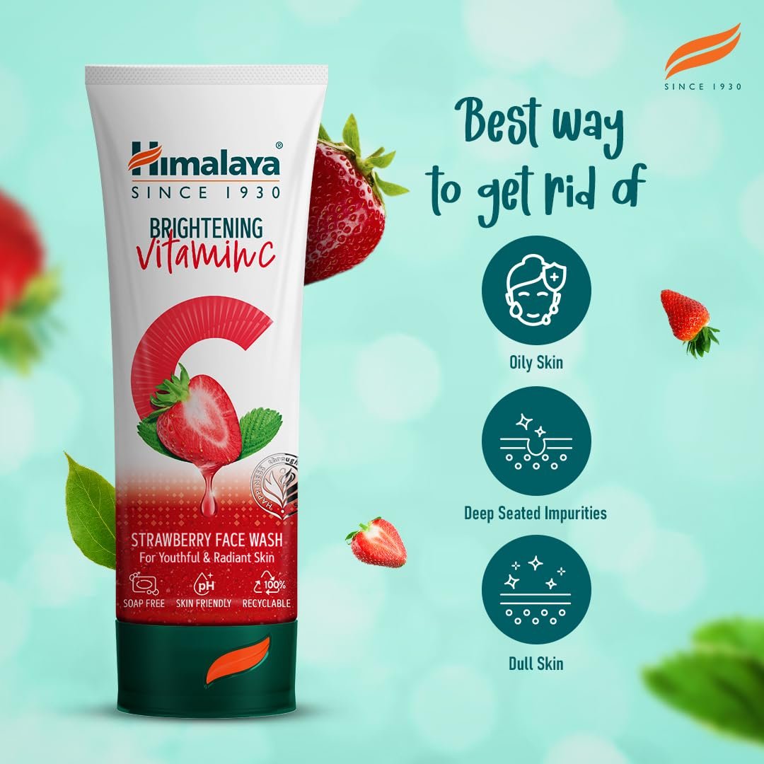 Himalaya Brightening Vitamin C Strawberry Face Wash | Vitamin C, Niacinamide & Strawberry | Brightness for Youthful Radiant Skin | 100ml thumbnail