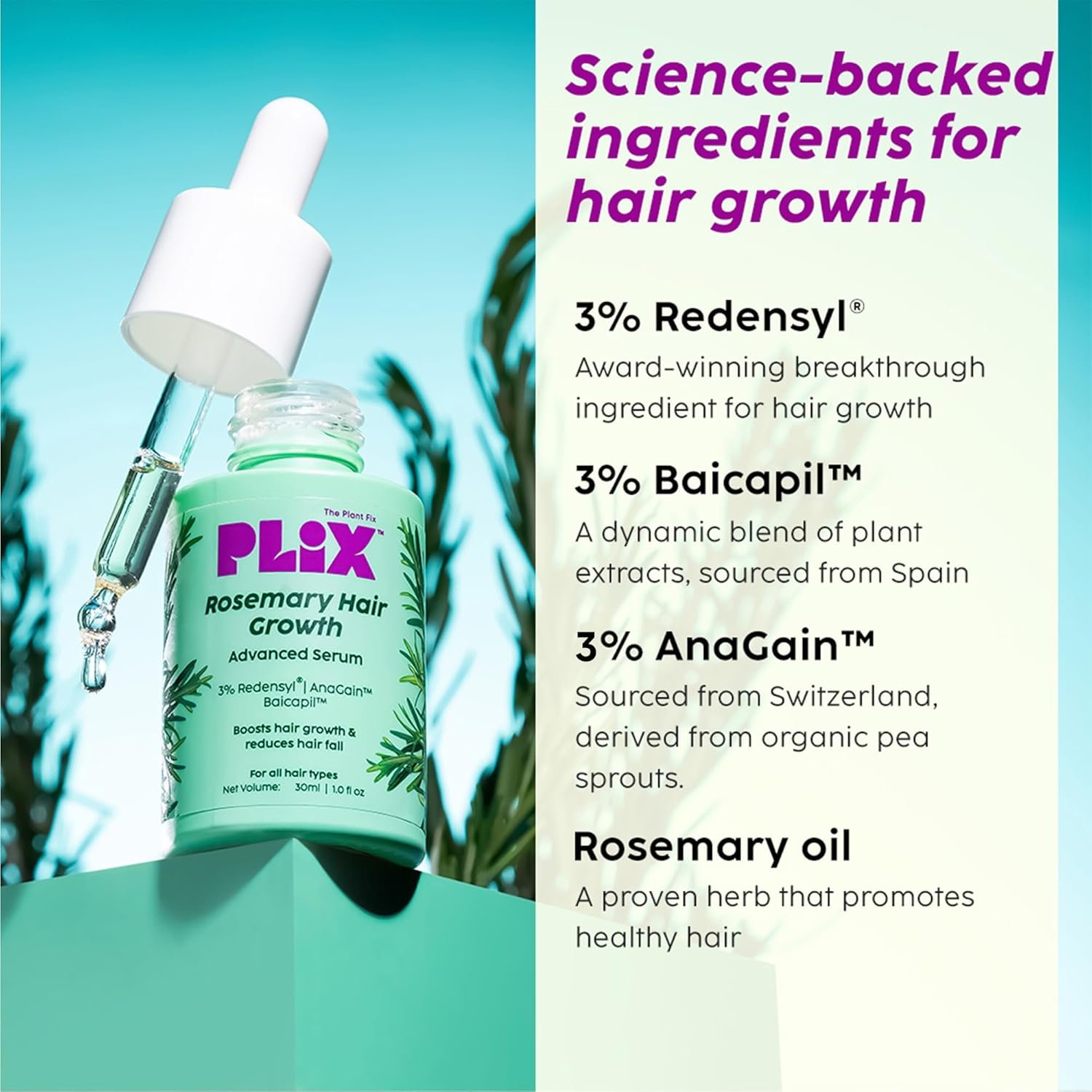 PLIX The Plant Fix Rosemary Hair Serum with Redensyl, AnaGain & Baicapil | Daily Hair Serum for Stronger, Fuller & Healthy-Looking Hair | Lightweight Scalp & Hair Care | 30ml thumbnail