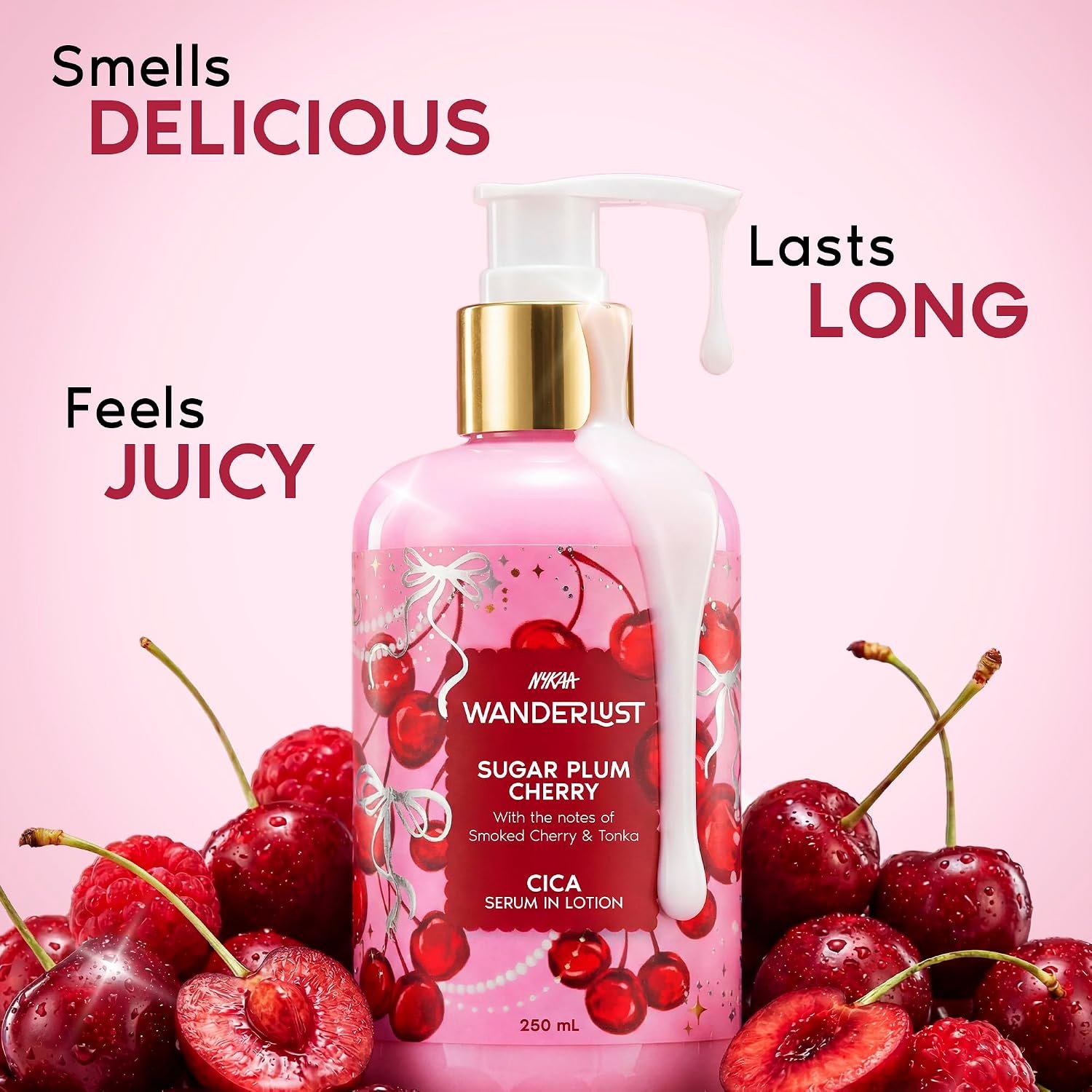 Nykaa Wanderlust Sugar Plum Cherry Moisturising Body Lotion, 250 ml |Cherry & Raspberry | Lightweight, Long-Lasting Moisturisation| Vegan, Paraben-Free I Suitable for All Skin Types thumbnail