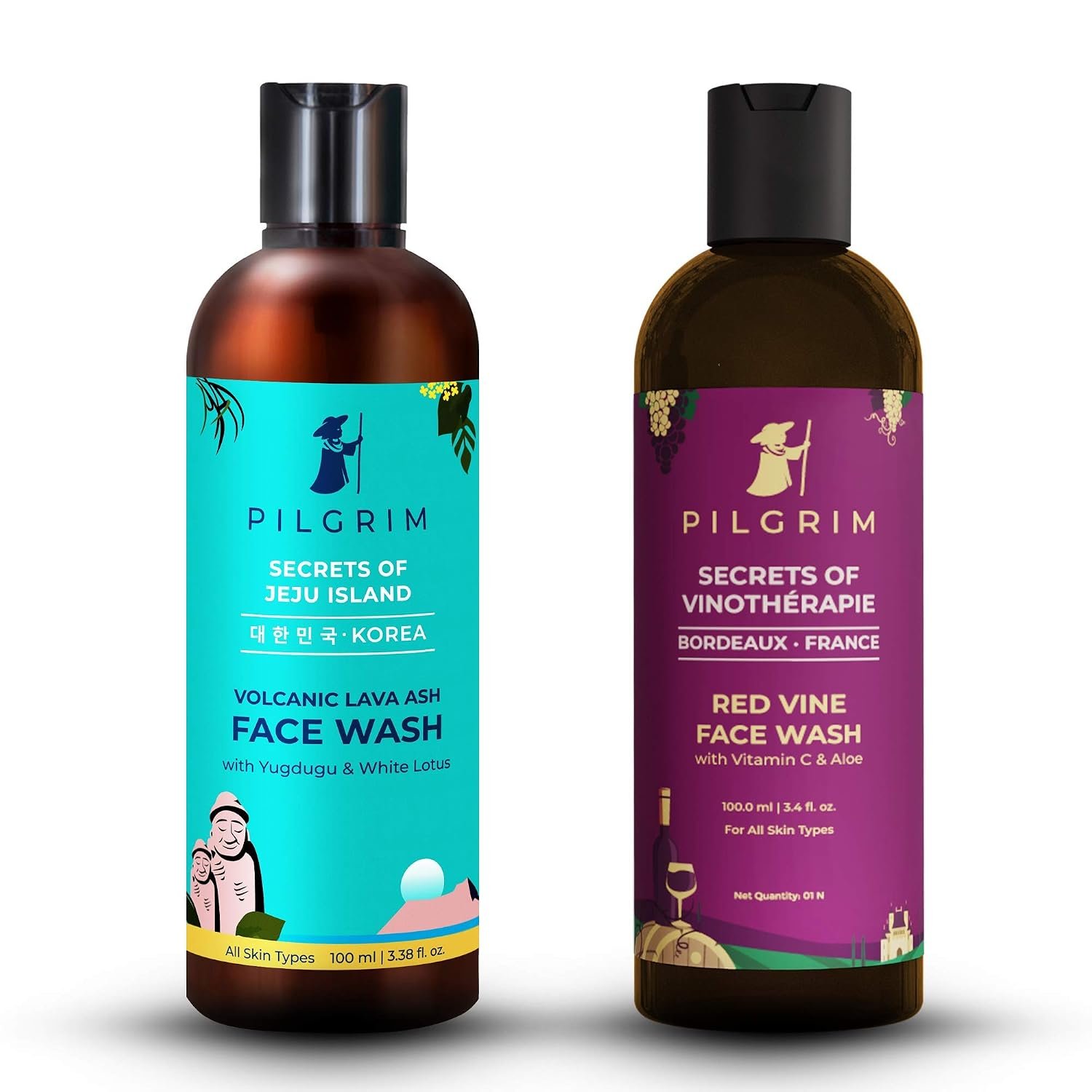 Pilgrim Jeju Face Wash Cleanser 100ml + Red Vine Face Wash Cleanser 100ml for Deep Pore Cleansing, Oil Control, Pollution Defence, Anti Ageing, Dark Spots Removal, Dry, Oily Skin thumbnail