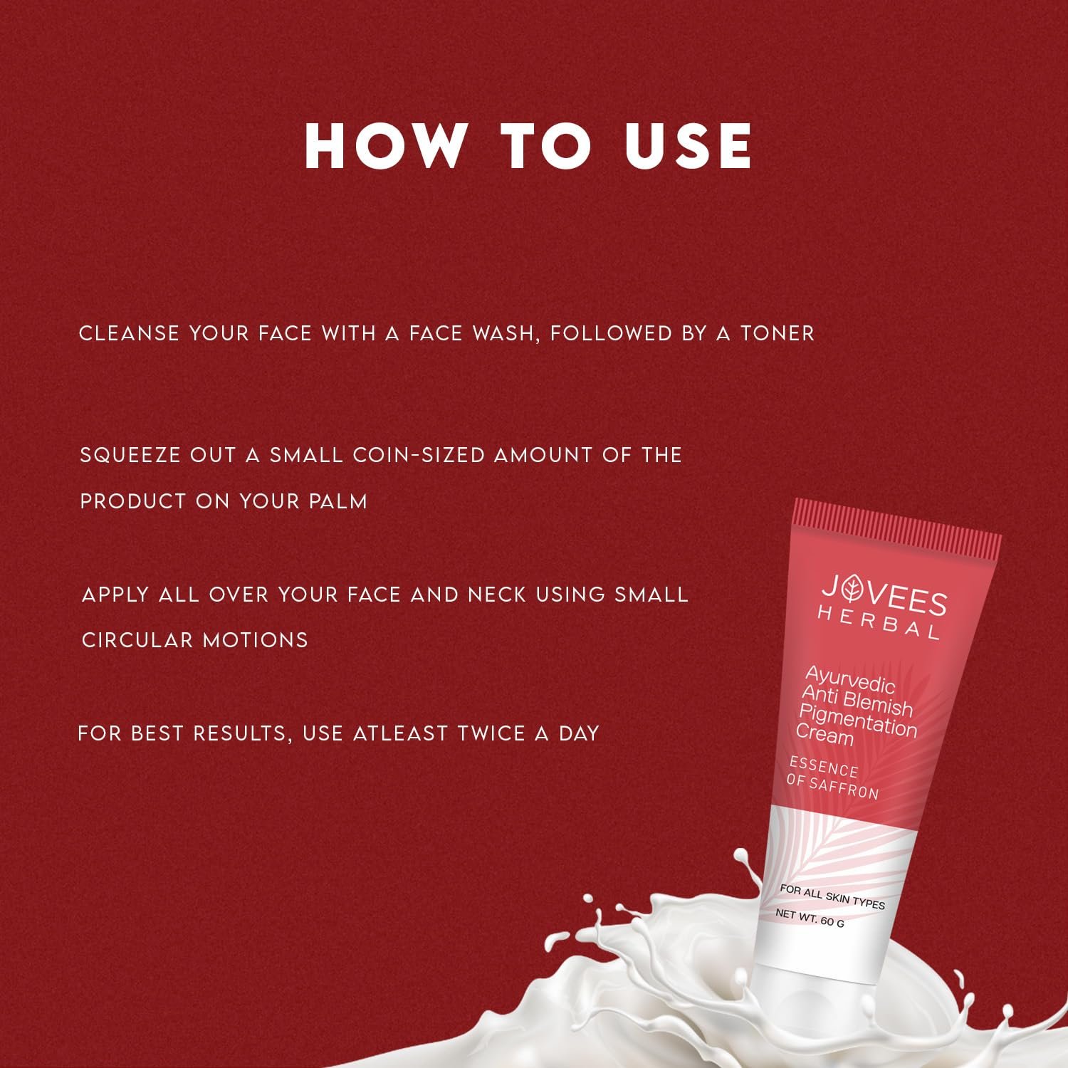Jovees Anti Blemish Pigmentation Cream for Women & Men- 60g | Skin Brightening & Tan Removal Cream | Helps Minimize Dark Spots, Acne & Pigmentation | Daily Use Saffron Face Cream thumbnail