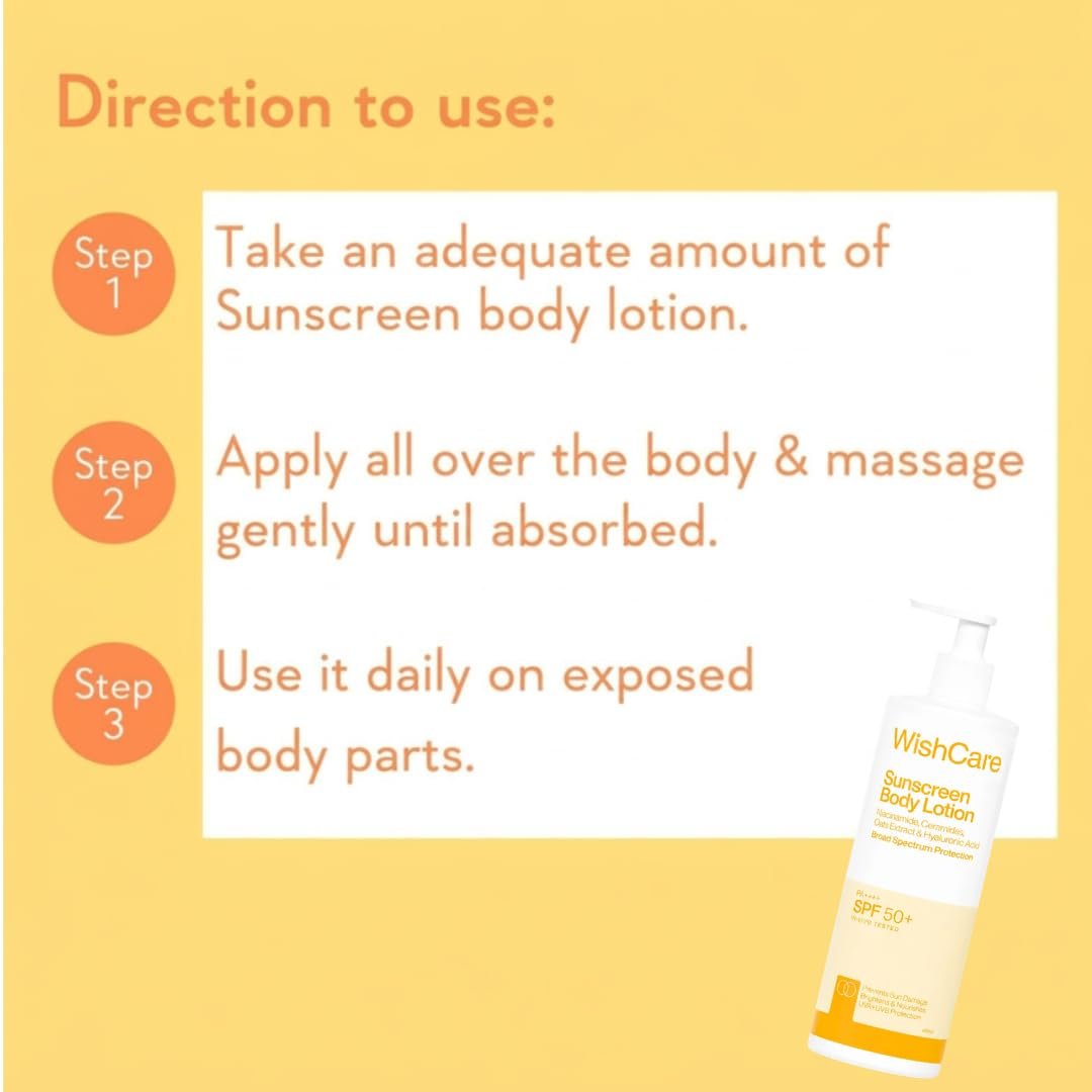 WishCare Sunscreen Body Lotion with SPF 50 PA++++ In- Vivo Tested | Body Sunscreen With Broad Spectrum UVA & UVB Protection, No White Cast | For Women & Men | 450ml thumbnail