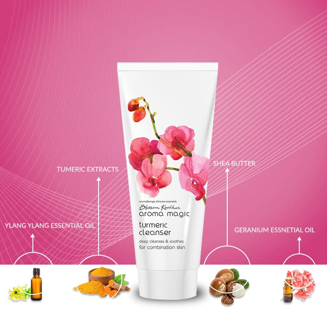 Aroma Magic Turmeric Cleanser | Deeply cleanses, hydrates, unclogs pores & soothes skin with Grapeseed, jojoba & ylang-ylang essential oils, Damask rose extracts | For Combination Skin 100g thumbnail