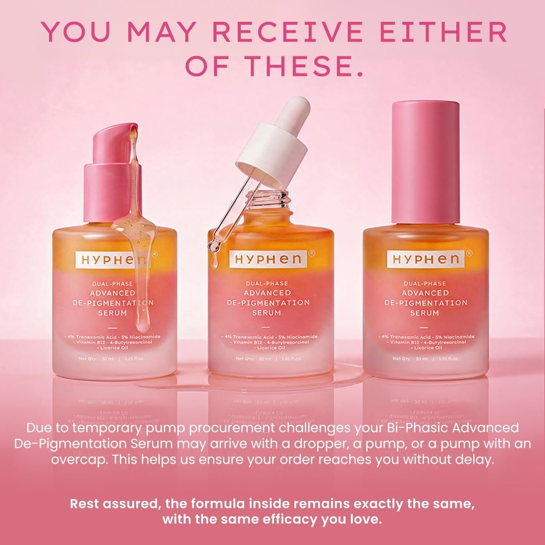 Hyphen 4% Tranexamic Acid + 5% Niacinamide Biphasic De-Pigmentation Serum | Correction & Prevents Hyperpigmentation, Dark Spots & Melasma| Deep Penetration - 30 ml thumbnail