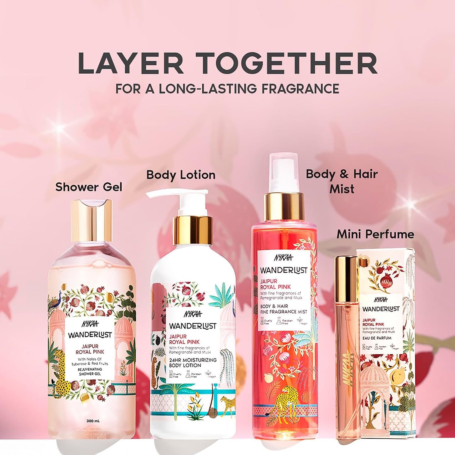 Nykaa Wanderlust Jaipur Royal Pink Fruity Perfume Body Wash, Pomegranate & Musk, Hydrating Shower Gel for Smooth & Soft Skin, Long-lasting Fragrance, No Paraben thumbnail