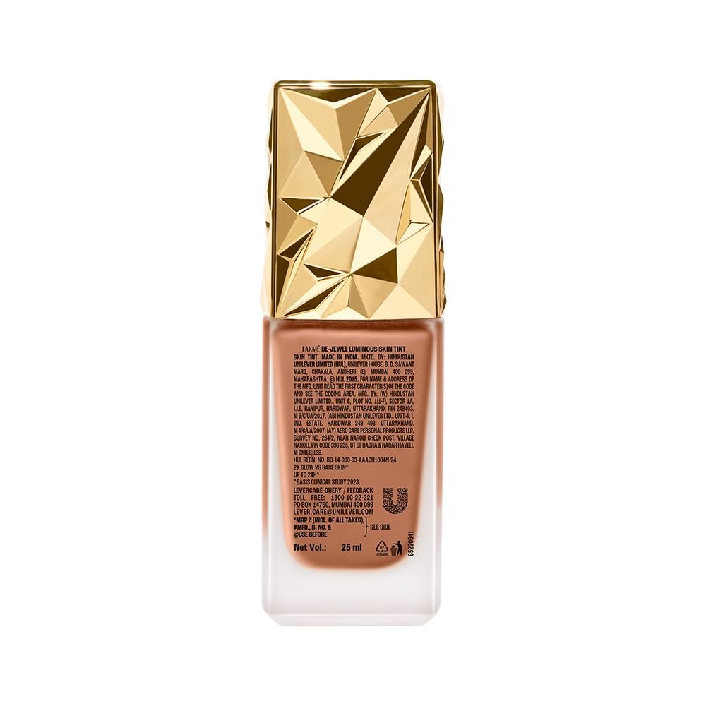 LAKMÉ Be-Jewel Luminous Skin Tint, 25ml, for Radiant, Smooth and Luminous Finish, with Light-Reflecting Polymers, 24HR Filter-Like Wear, Liquid Foundation for Women Dry Skin, Cool Cocoa thumbnail
