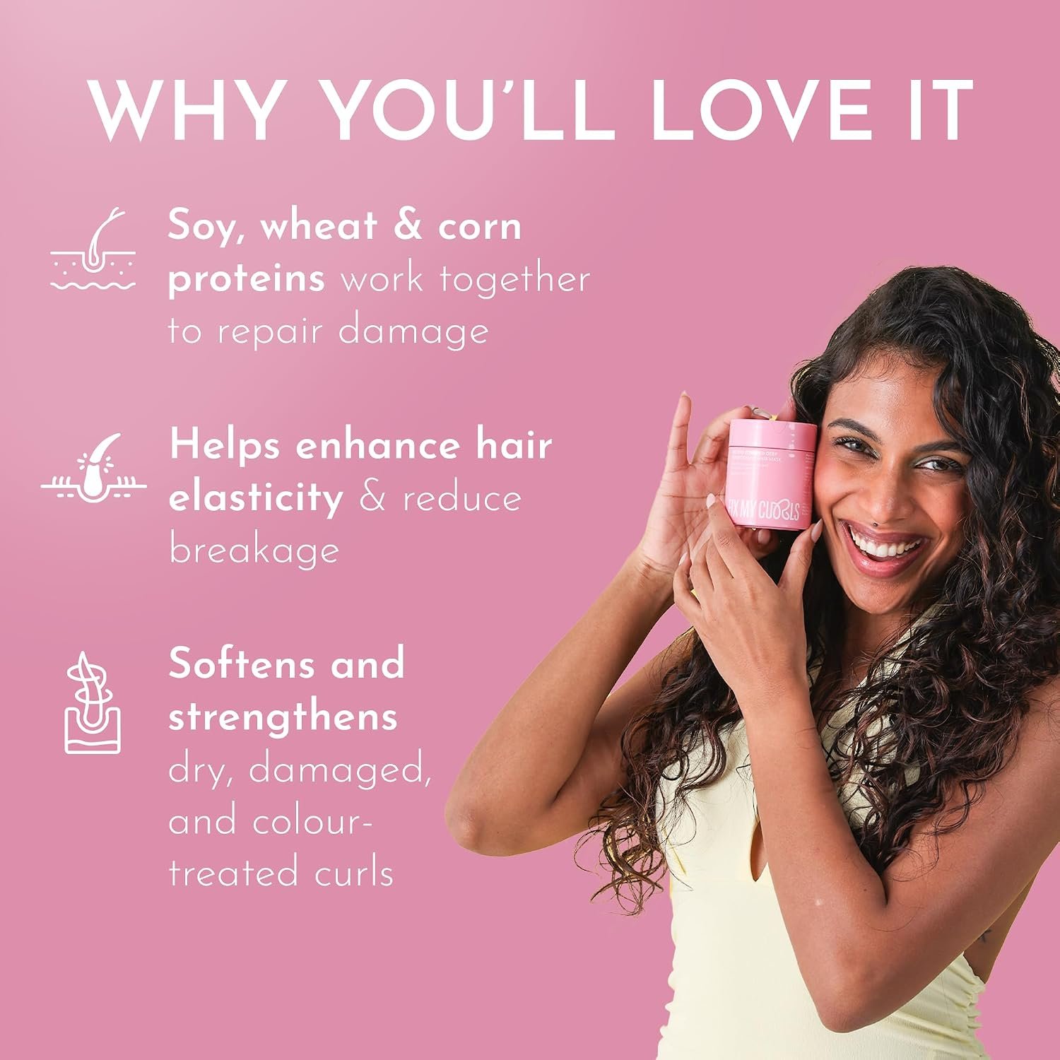 Fix My Curls Protein-Powered Deep Conditioning Hair Mask| Avocado Oil, Amla for Strengthening, Hydrating & Restoring Curls| Enhances Bounce, Adds Shine, & Boosts Elasticity| 50g thumbnail