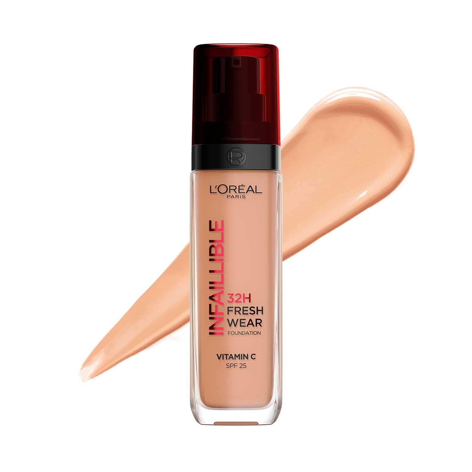 L'Oreal Paris Infallible 32H Fresh Wear Liquid Fdt, 300 Amber 32H Fresh Wear Liquid Foundation, Transfer-Proof, Sweat-Proof, Lightweight Breathable Texture, Full Coverage, Vitamin C