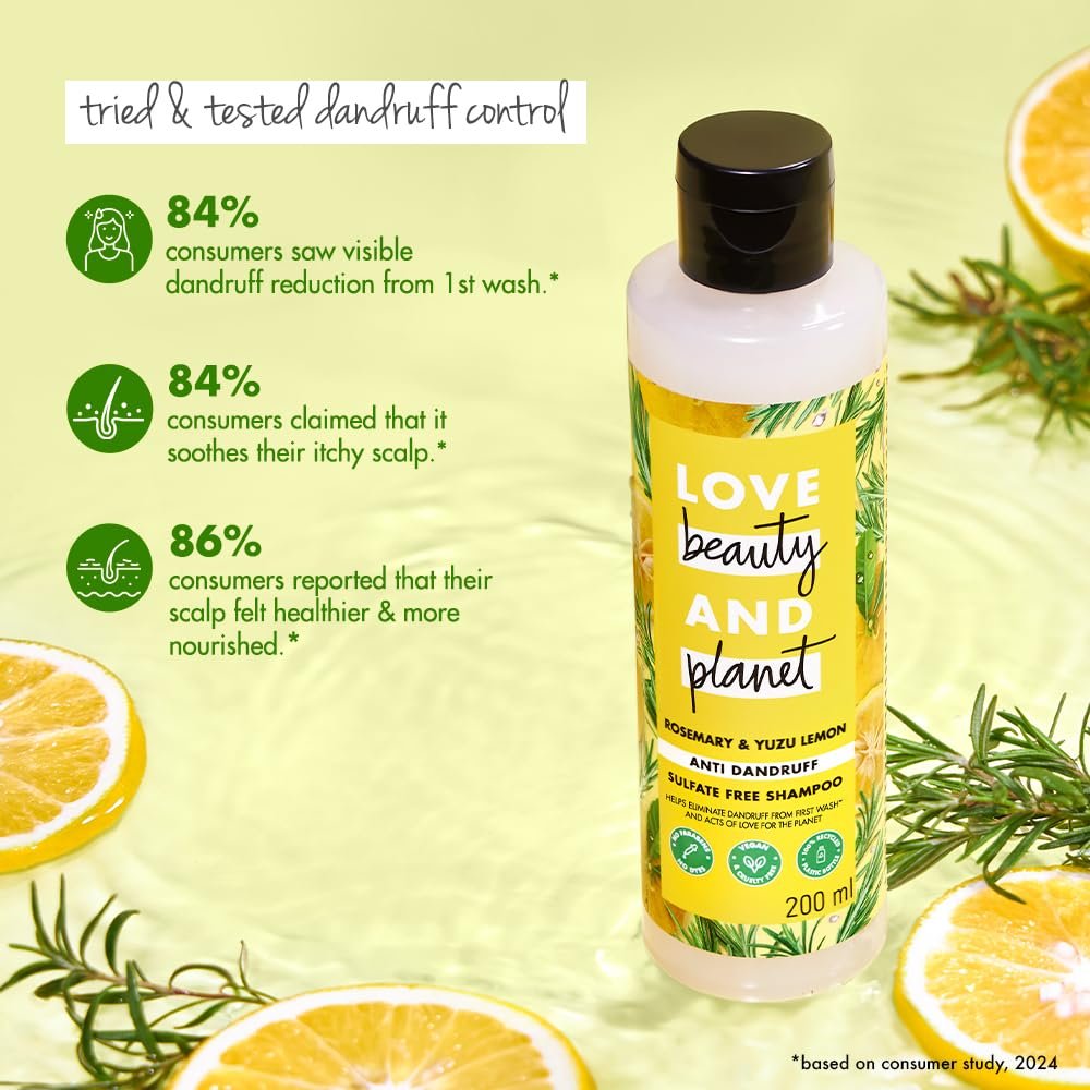 Love Beauty and Planet Rosemary & Yuzu Lemon Anti-Dandruff Shampoo for Scalp Care, Helps Reduce Dandruff, Refreshes the Scalp, Sulfate-Free Formula, 400ml thumbnail