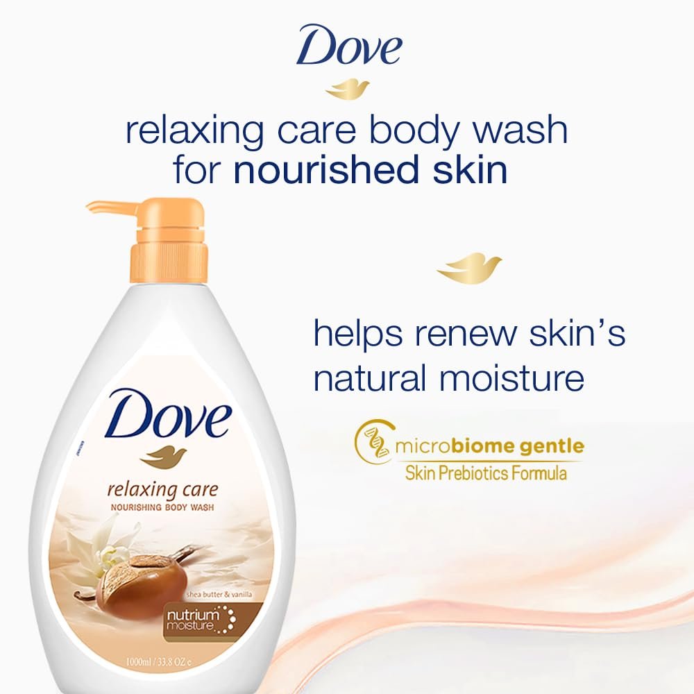 Dove Relaxing Shea Butter & Vanilla Body Wash – 1L | Nourishing Cleansing for Soft, Smooth & Replenished Skin with a Soothing Scent thumbnail