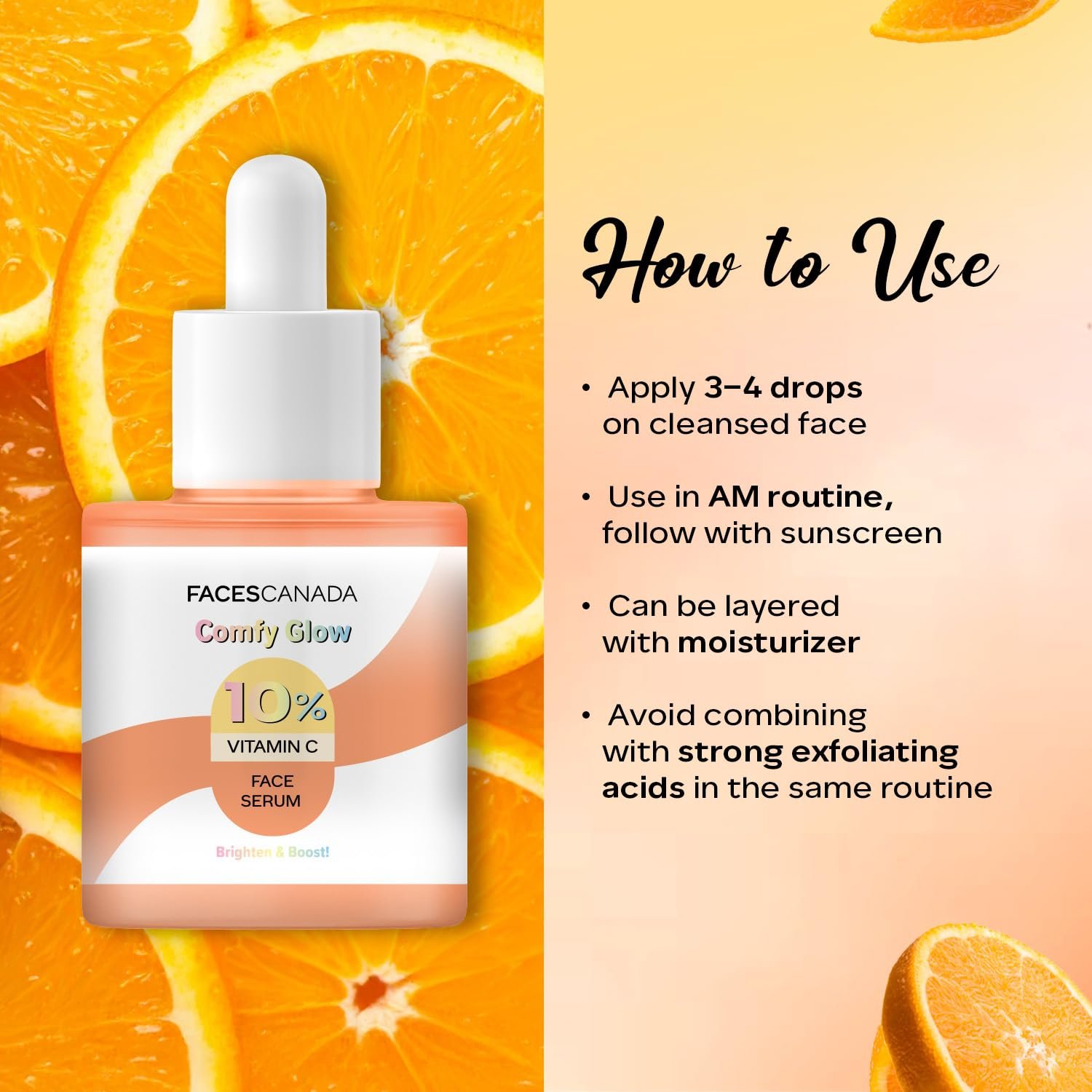 FACES CANADA Comfy Glow 10% Vitamin C Face Serum - 15ml | Brightens Complexion | Dark Spot Reduction | Hydrating & Healthier Looking Skin thumbnail