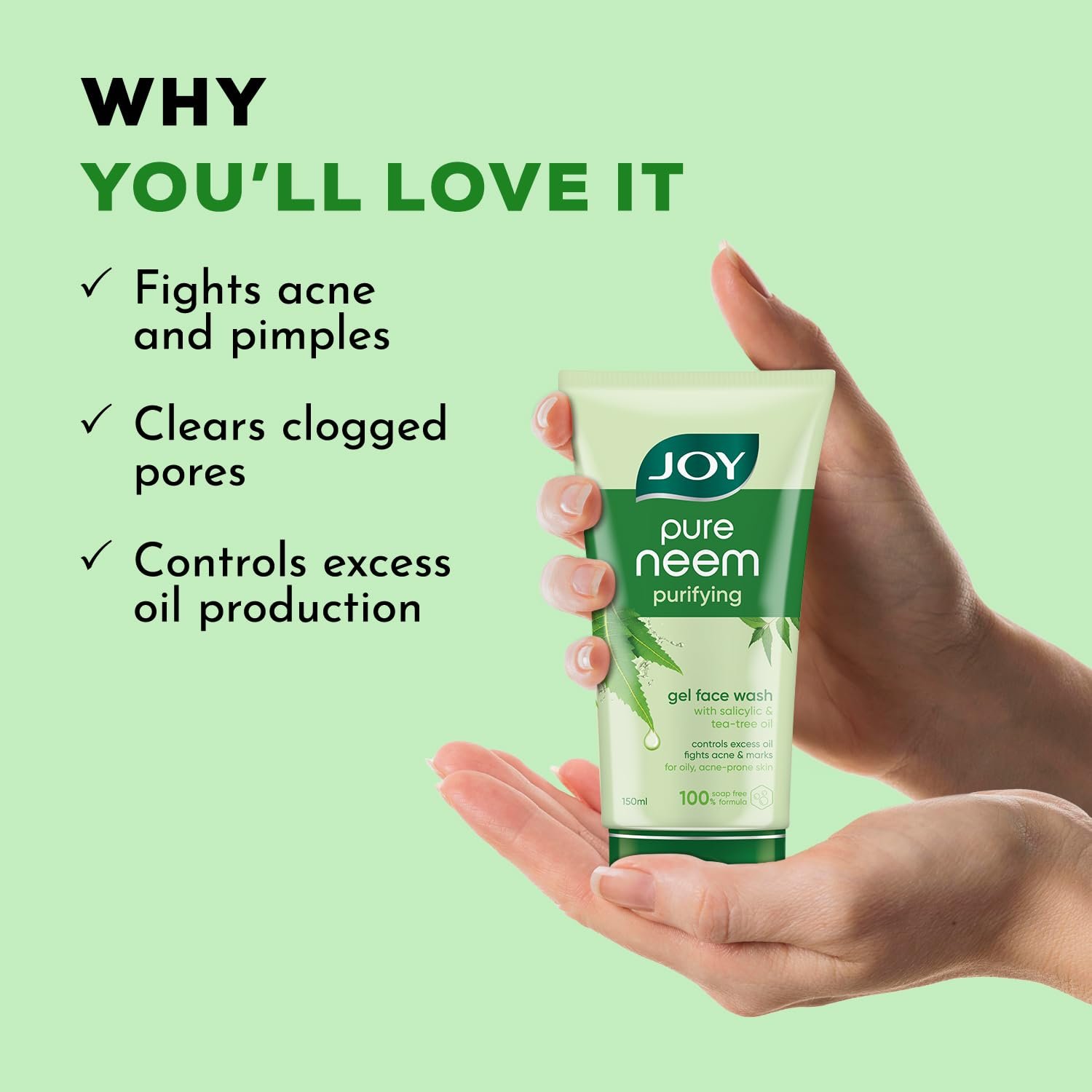 Joy Skin Purifying Neem Face Wash for Oily & Acne-Prone Skin | Fights Pimples, Controls Excess Oil & Unclogs Pores | Natural Antibacterial Formula | Men & Women 150ml thumbnail