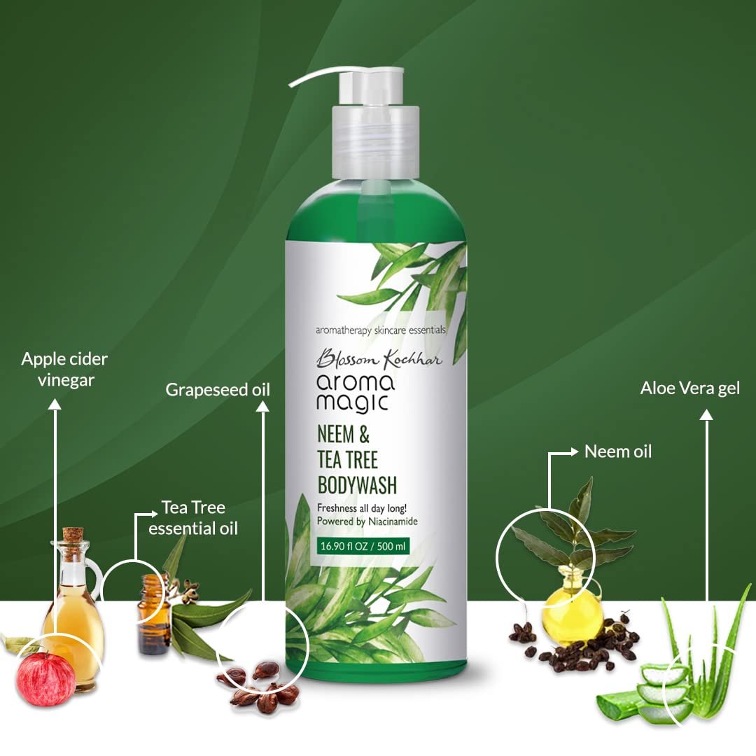 Aroma Magic Neem & Tea Tree Body Wash Pwrd by 5% Niacinamide | Removes harmful bacteria, protects with anti-microbial & antioxidant properties with neem oil 250ml thumbnail