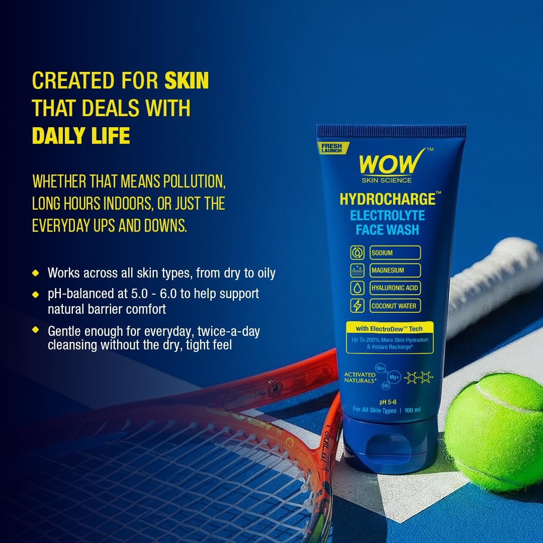 WOW Skin Science Hydrocharge™ Electrolyte Face Wash with ElectroDew™ Tech | India’s 1st Electrolyte Cleanser with Sodium, Magnesium, Hyaluronic Acid & Coconut Water | pH 5–6 | 100ml thumbnail