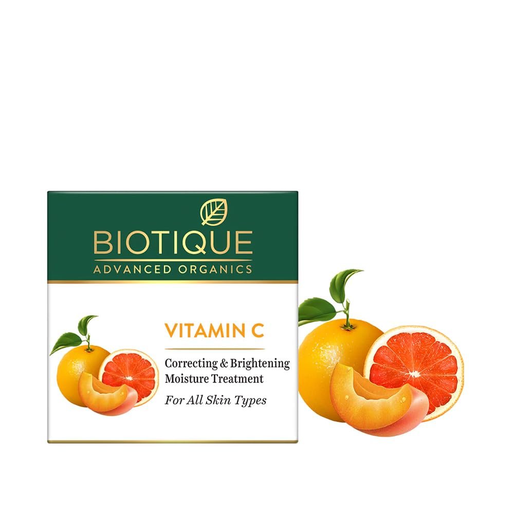 Biotique Vitamin C Correcting & Brightening Face Cream | Non-Greasy Formula for All Skin Types | Enhances Glow & Even Skin Tone | 50g