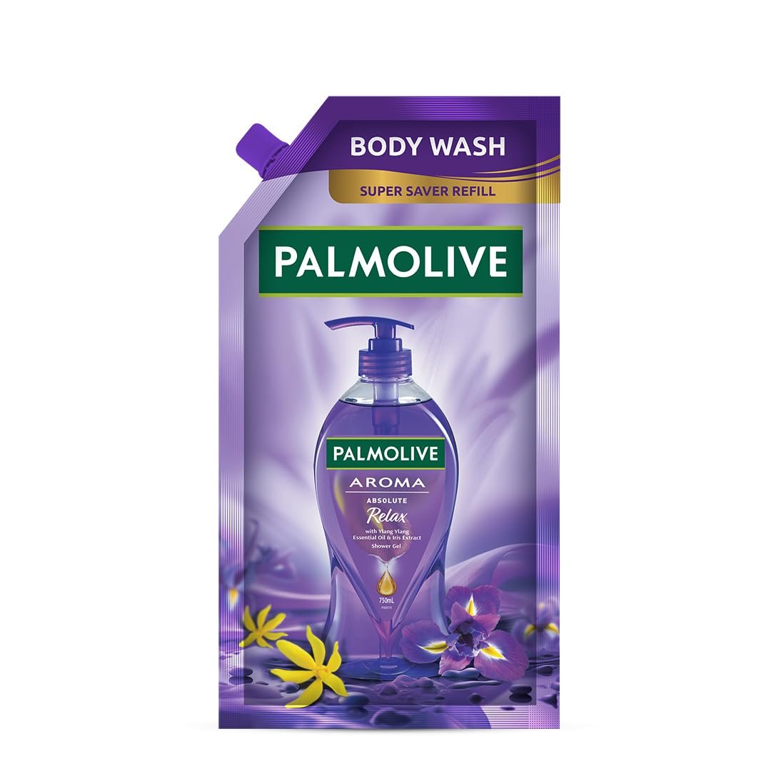Palmolive Aroma Absolute Relax Body Wash, 750ml Shower Gel Refill Pack, 100% Natural Ylang Ylang Essential Oil & Iris Extracts for a Soft and Smooth Skin, pH Balanced, Free of Parabens & Sil